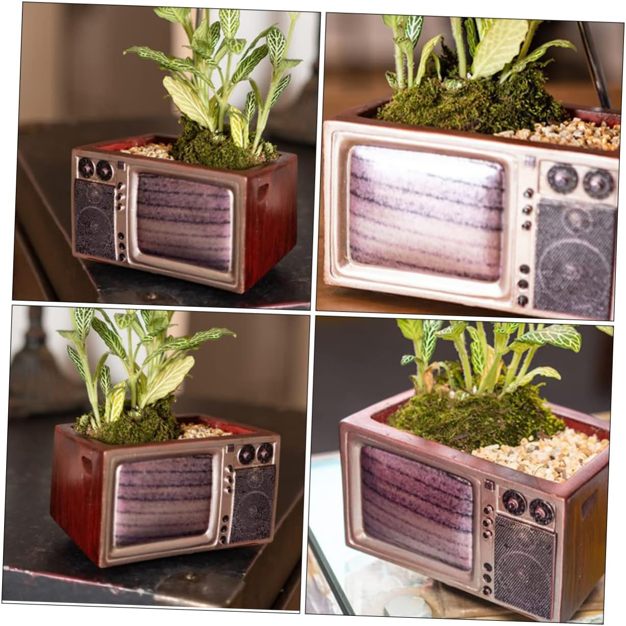 BCOATH Retro Red Resin Tv Shape Flower Pot Indoor Gardening Planter Decorative Home Storage Organizer for Arts Crafts Supplies image number 4