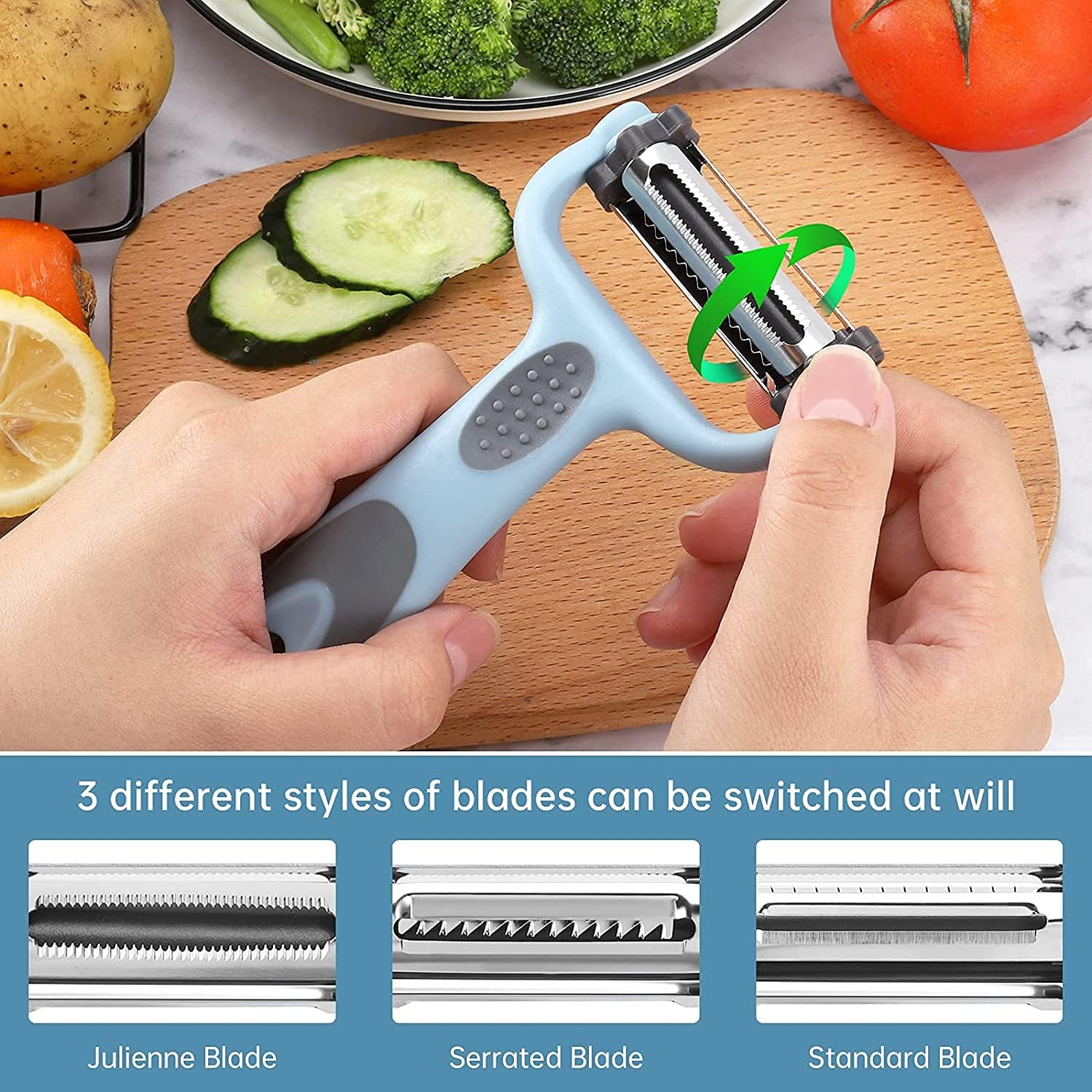 Y-Shape Peeler Fruit Vegetable Carrot Potato Peeler Slicer,Multifunctional Veggie and Fruit Peeler,3-In-1 Vegetable Peeler,3 in 1 Peeler Slice Julienne Peeler,Durable Y-Shaped Stainless Steel Peeler