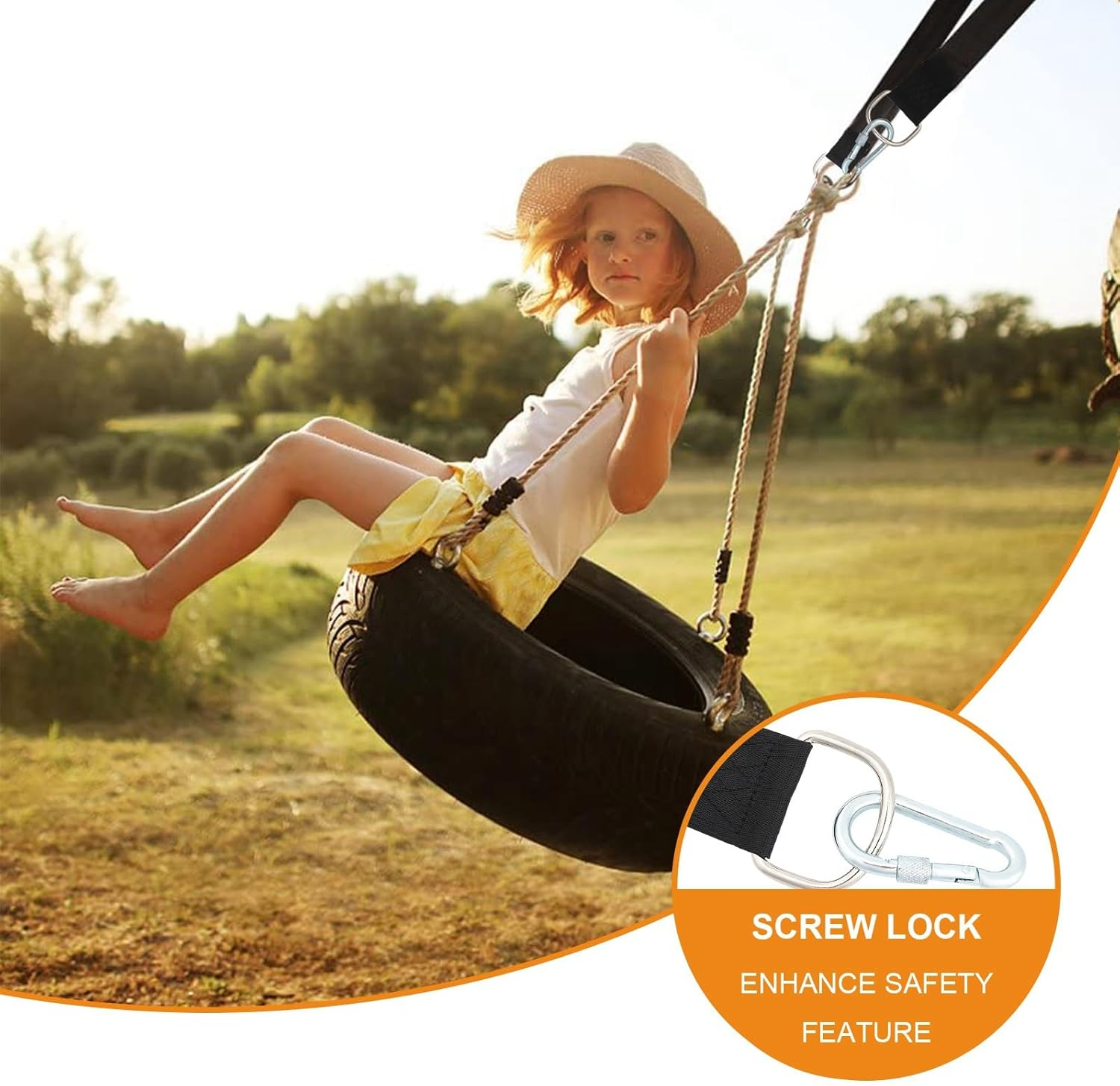 FUNNTY the Tree Swing Suspension Sling Kit Holds 2,000 Pounds. Features a 5-Foot Super-Long Sling with a Safer Lock, and Comes with a Carrying Bag for Easy and Quick Installation