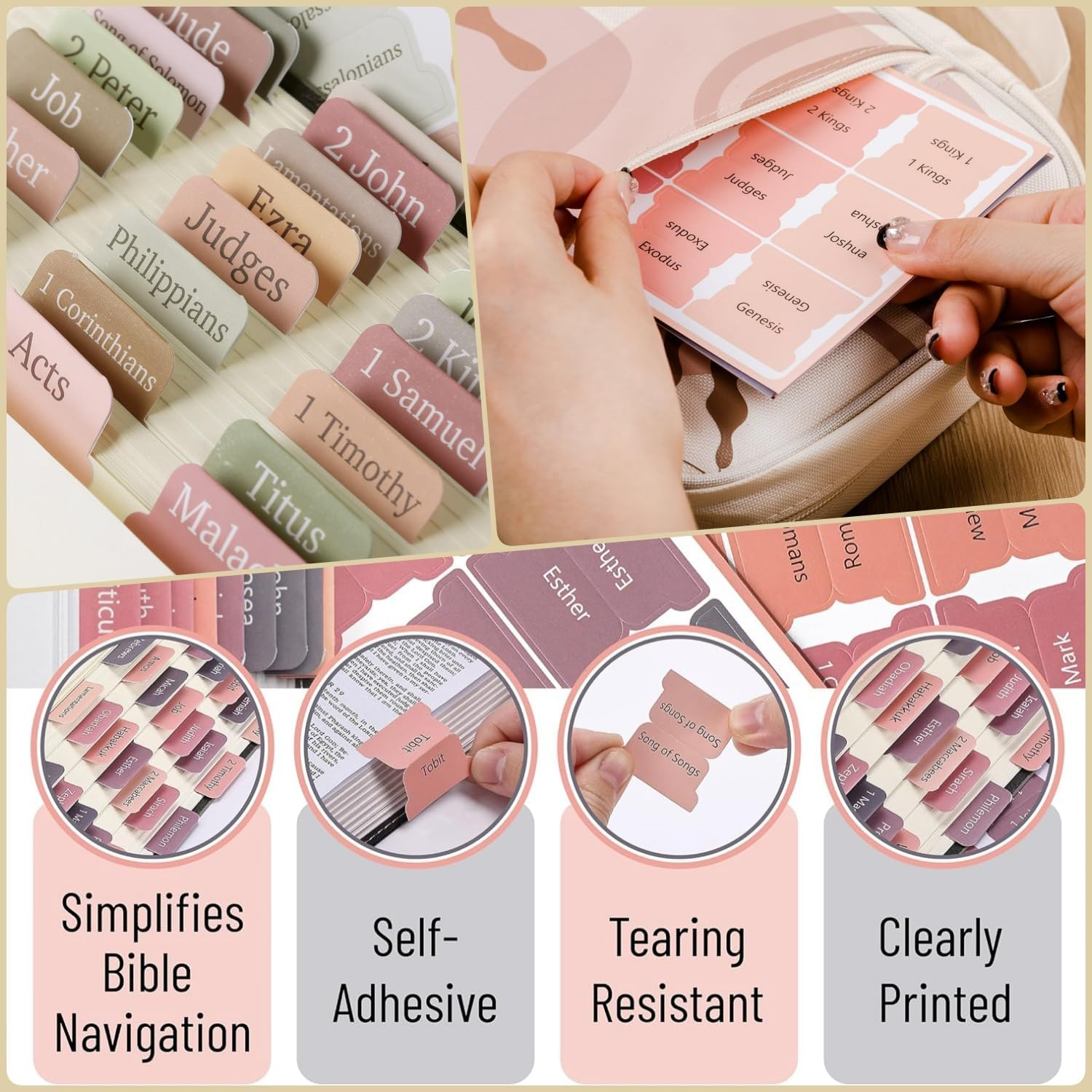Bible Tabs for Women & Men, 75 Tabs, Laminated Bible Tabs for Study Bible, Large Print Neutral Bible Tabs for Easy Navigation, Boho Theme, Bible Index Tabs Bible Tabs, Boho Theme (C) image number 3