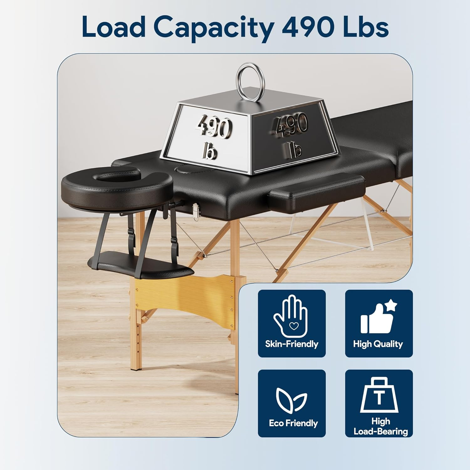 Brelley Massage Table Portable Wooden Lash Bed 24" Wide Adjustable Height 2-Fold Spa Table Foldable Tattoo Bed image number 3