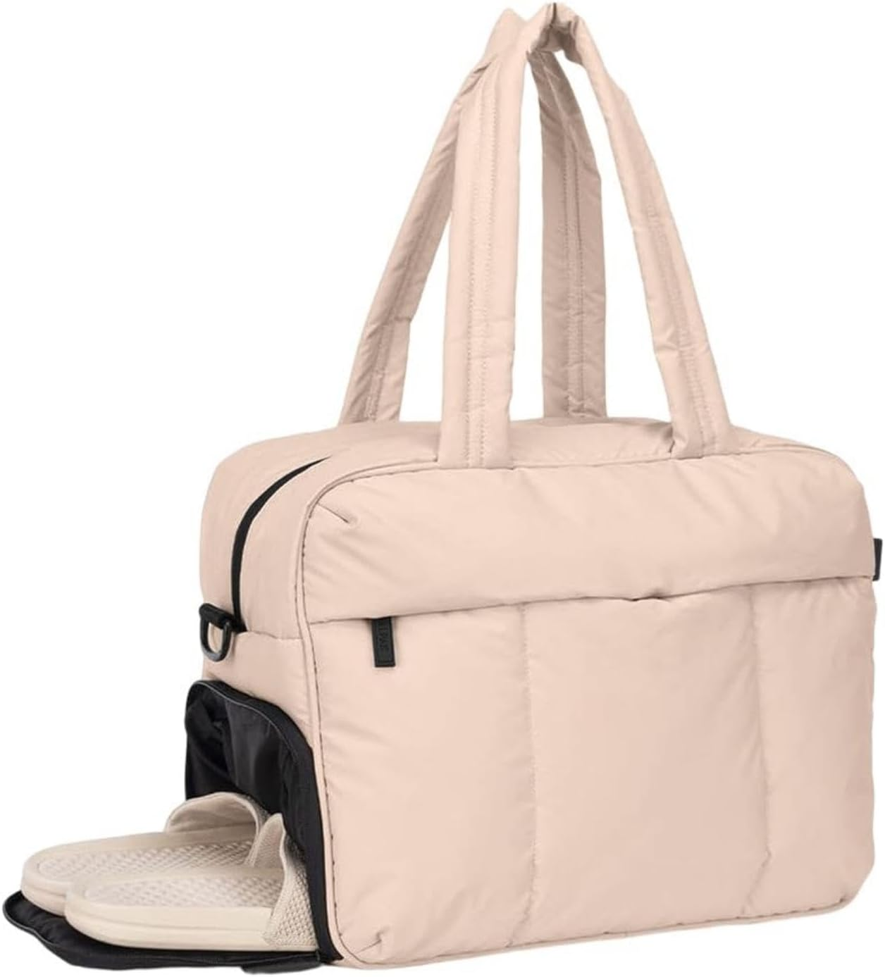 Zolyet Travel Duffel Bag Overnight Bags for Women Puffer Gym Tote Bag Carry on Duffel Bag Week Bag with Shoe Compartment Camel