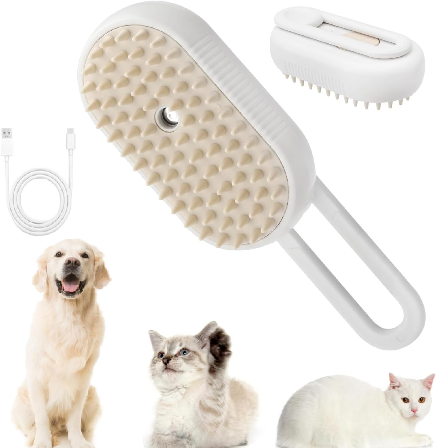 Apomoons Steam Brush for Dogs Cats, Dog Brush, Cat Brush with Steam, 3-In-1 Cat Dog Steam Brush, Steam Brush Cat, Steam Brush Dog, Steamy Pet Brush, Cat Comb with Steam (White) image number 6