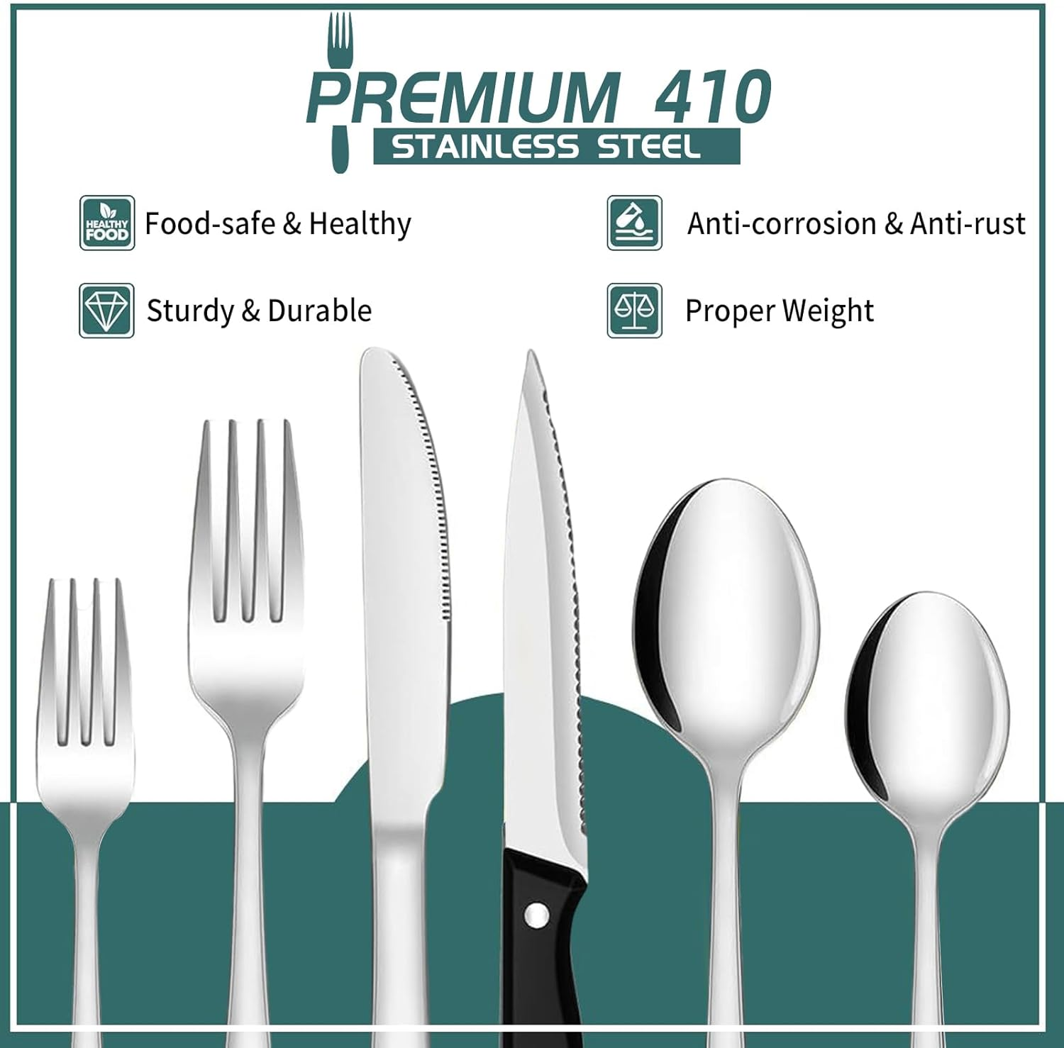 60 Pieces Silverware Sets Service for 10, Premium Stainless Steel Flatware Set,Matte Cutlery Set for Family Gatherings, Hotel, Office Etc Use, Dishwasher Safe image number 1