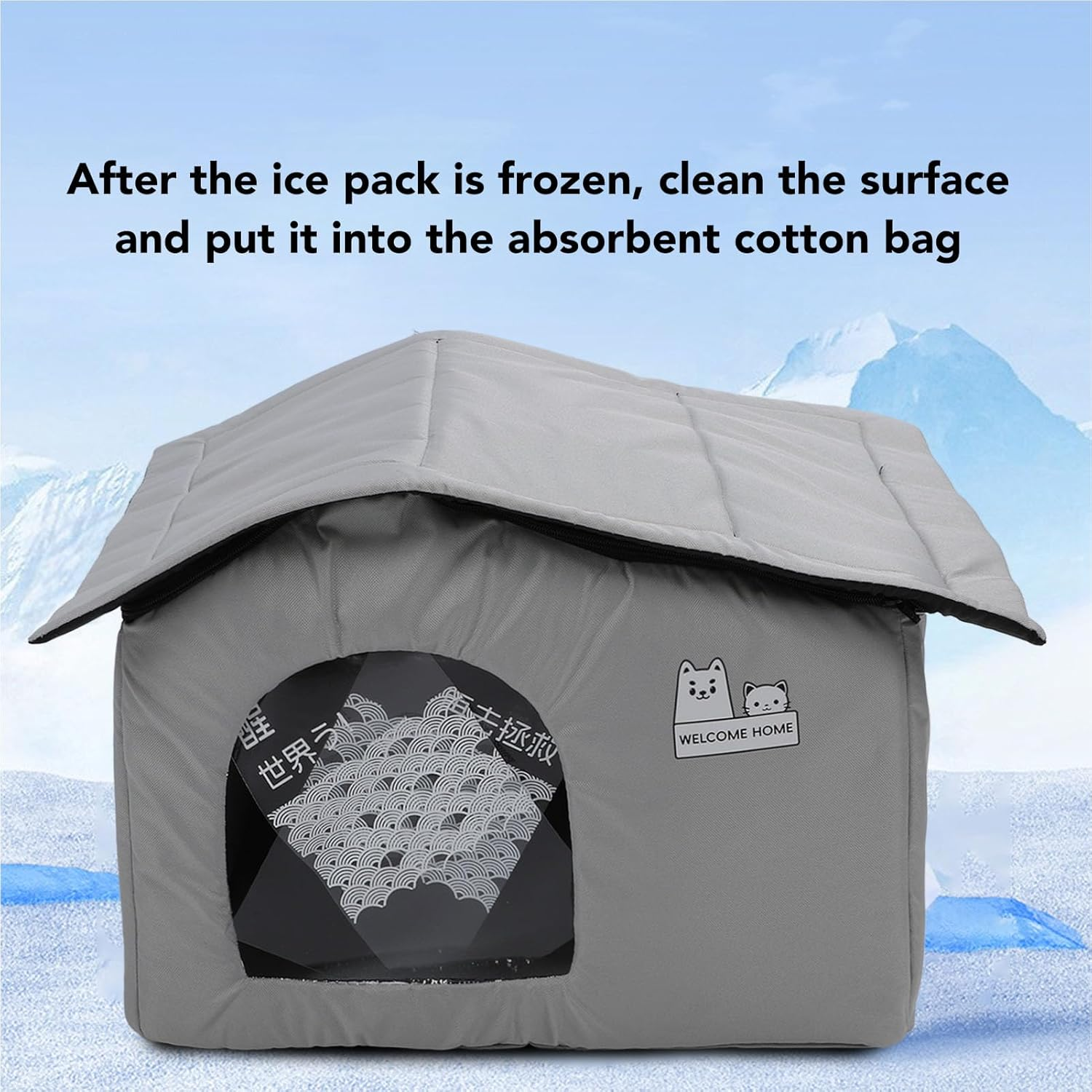 Bewinner Cat Summer House - Oxford Cloth 360&deg; Powerful Cooling Effect Cat Cooling House, Waterproof Cat House with 10 Ice Packs for Cats Dogs, Outdoor Indoor (L) image number 6