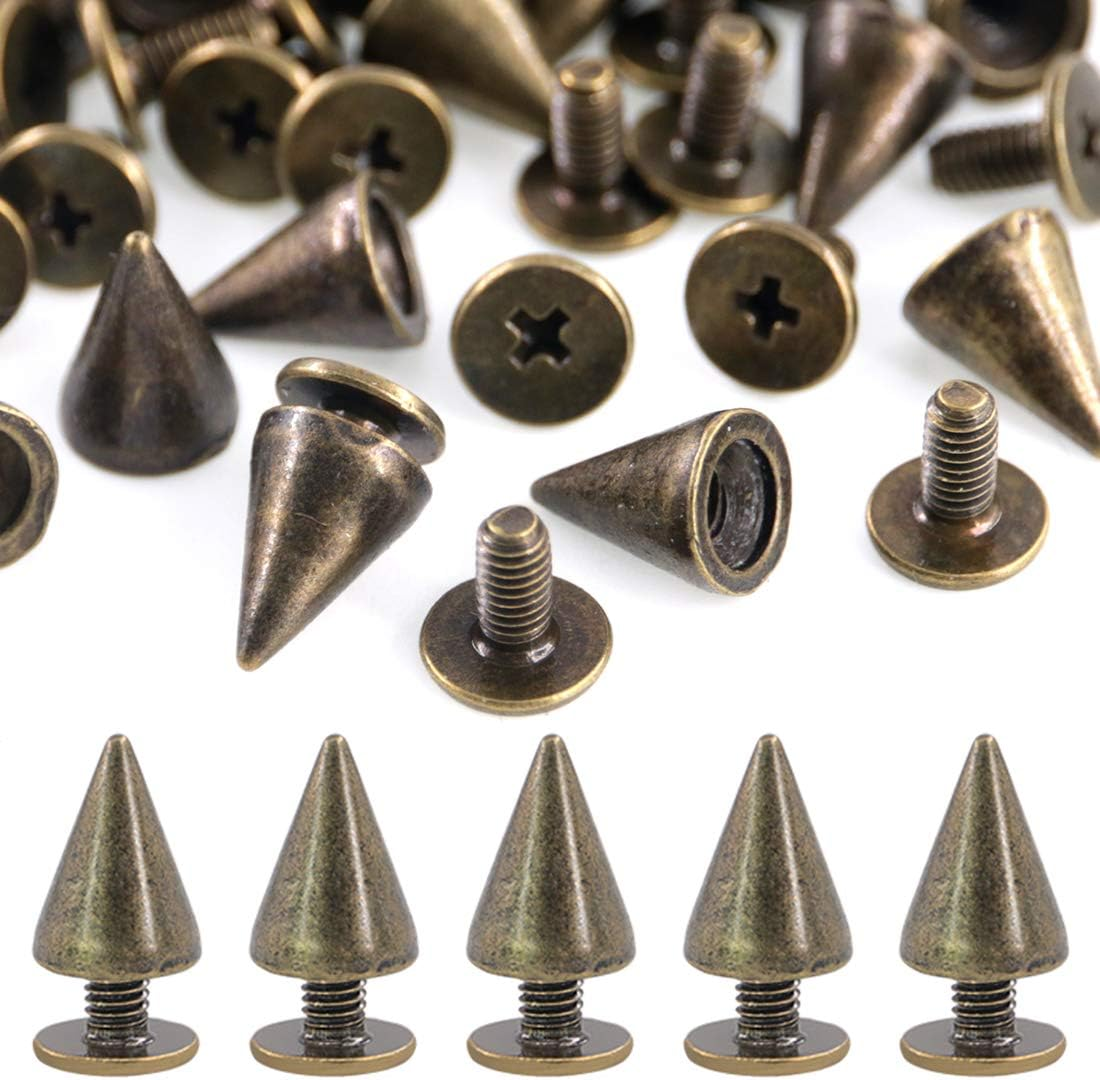 Swpeet 160 Pairs 4 Colors 7Mm X 9.5Mm Bullet Cone Spikes and Studs Metal Screw Back for DIY Leather Craft Cool Rivets Punk Stud Coincal Layer