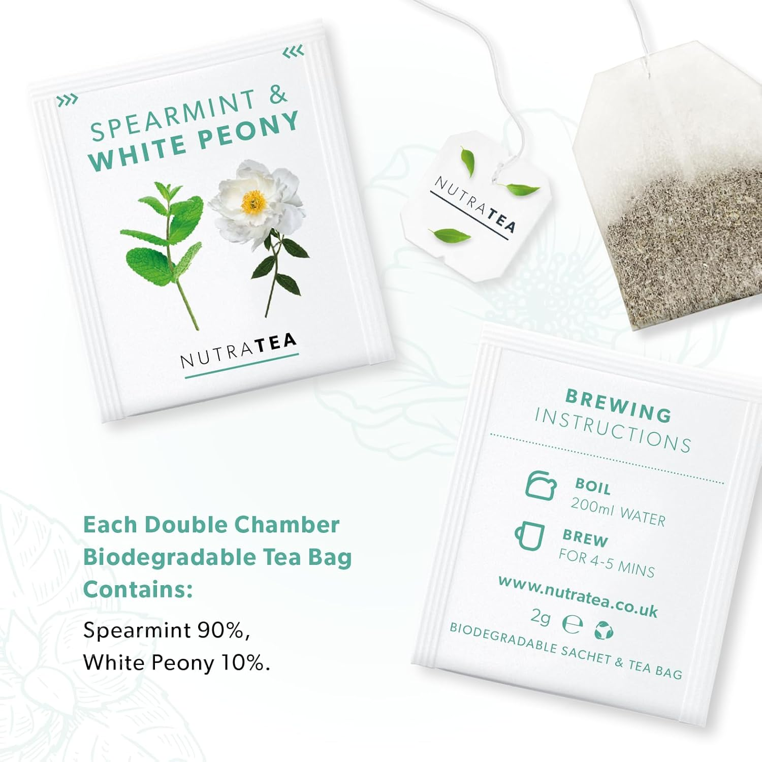 Nutra Tea - Spearmint & White Peony &ndash; Spearmint Tea PCOS, White Peony Tea - for Digestion & Women'S Health - 20 Individually Wrapped Bags - Herbal Infusion (1 Pack) image number 4