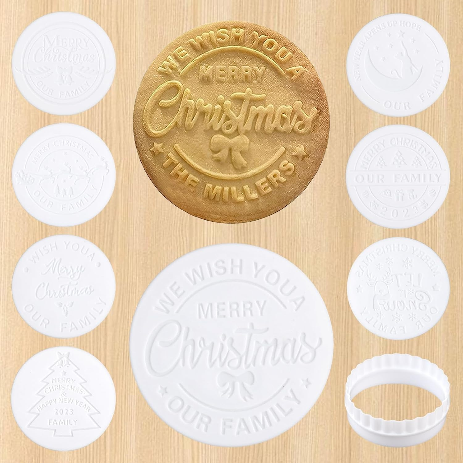 Christmas Cookie Stamp, Christmas Cookie Mold with Unique 3D Raised Design, Merry Christmas Stamp, Suitable for Fondant round Cookie Baking Stamp Cupcake Topper Biscuit Cutter image number 6