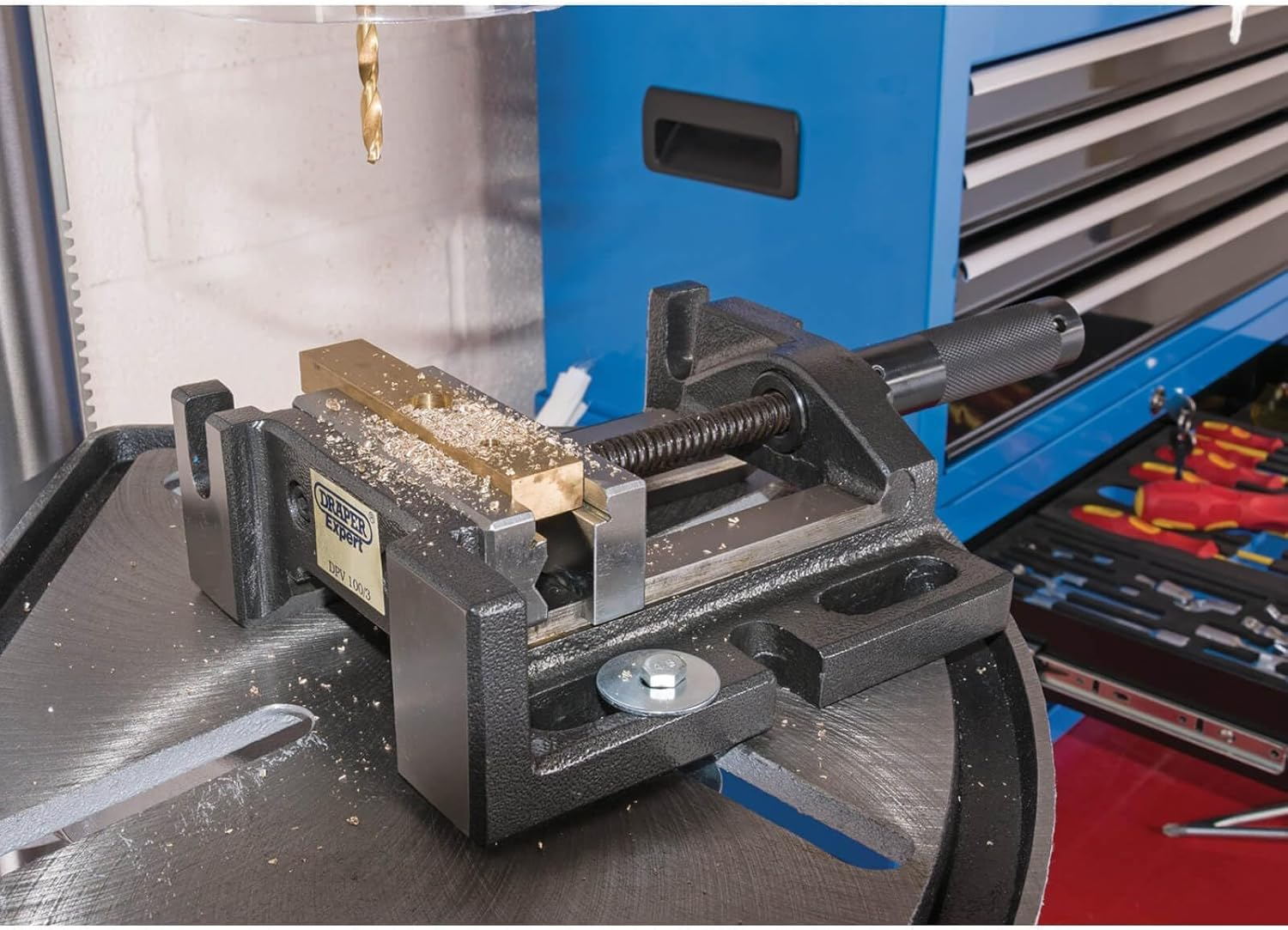 Draper 100Mm 3 Way Drill Press Vice, Blue image number 1