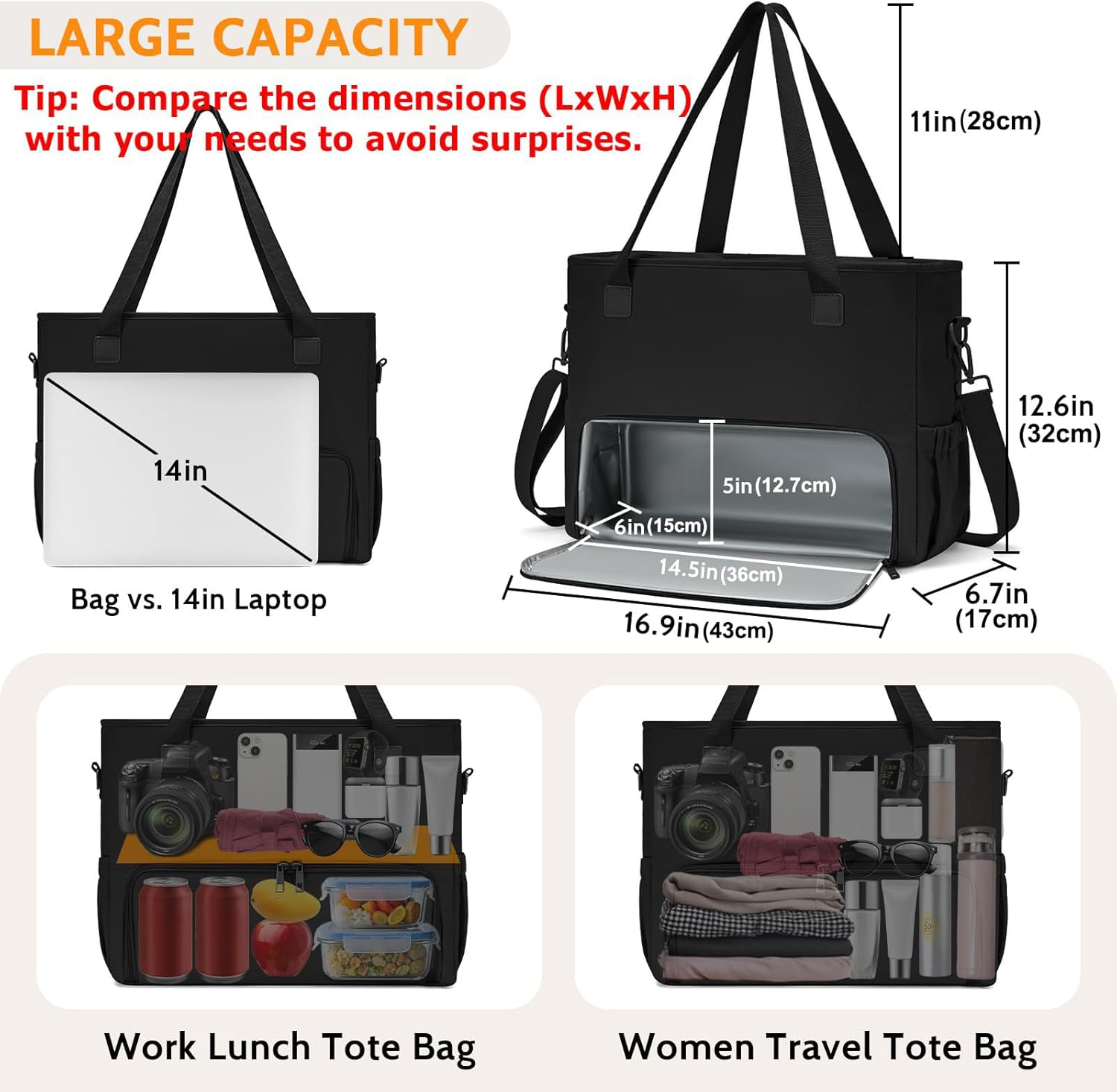 SIMTWO Lunch Tote Bag for Women, 15.6 Inch Work Bag with Lunch Compartment Insulated, Women&rsquo;S Lunch Bag Tote for Work, Versatile Nylon Lunch Box for Office, Travel, Teacher, Beach, Camping - Khaki image number 5