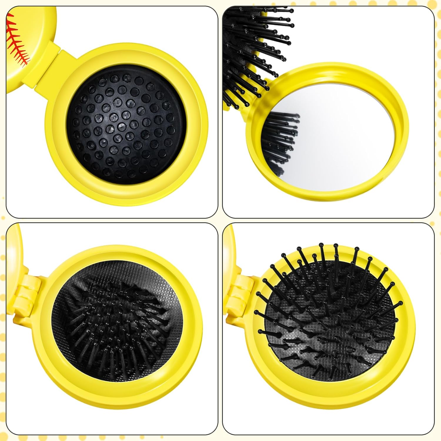 12 Pcs Softball Mini Detangler Brush, Folding Mirror Hair Brushes, Mini Travel Hair Brush, No Tangle Soft Flexible Bristles for Straight, Curly, Thick Hair for Softball Team Gift Sport Party image number 5