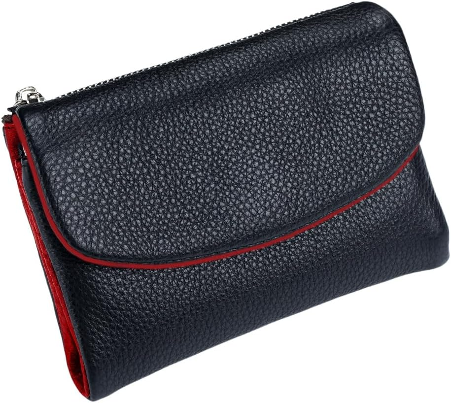 Unisex Leather Wallet, 5.3In Short Genuine Leather Coin Card Holder, Unisex Clutch Bags with Credit Card Holder and Cash Slots (Light Blue)