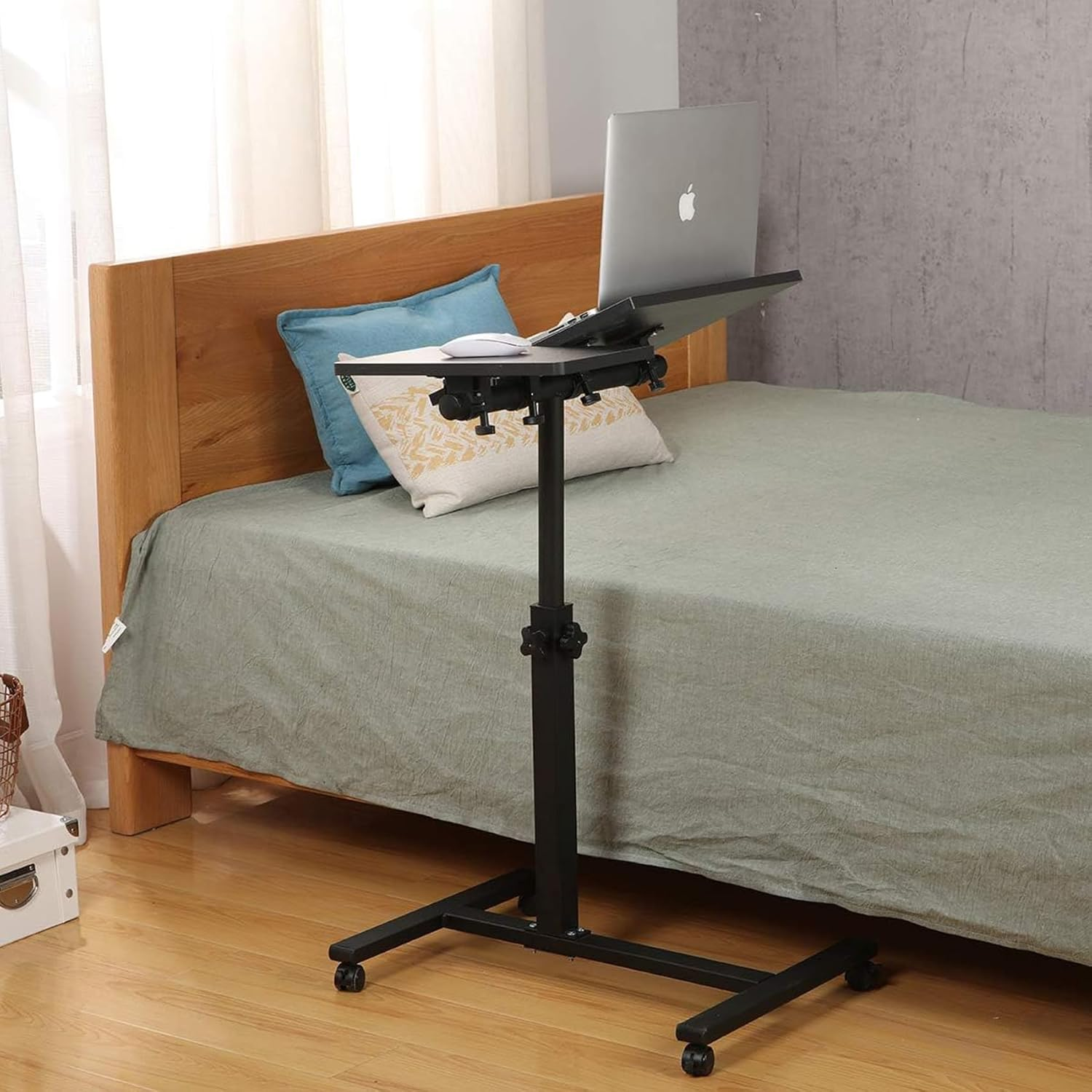 Rolling Laptop Stand Desk, Adjustable Height Mobile Laptop Cart Desk with Wheels, 60 * 35 * 90Cm, Black ﻿ image number 5