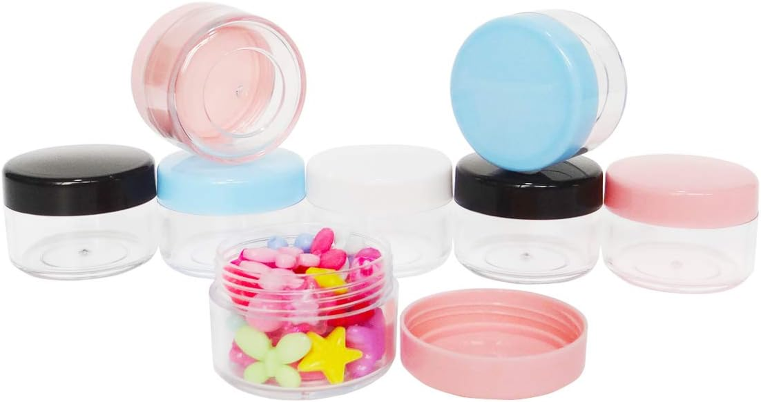 Wopanxye 12 Pack 15Ml Empty Sample Jar, 15 Gram Refillable Cosmetic Container, 15G Small Travel Size Pot Screw Cap Lid for Makeup Eyeshadow Cream Bath Lotions Lip Gloss Balms (Black/White/Pink/Blue)