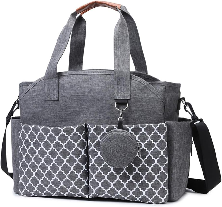 AIMALL Trendy Mummy Bag - Multi-Functional Hand-Held and Shoulder Canvas Bag with Pacifier Pouch, Ideal for Mother and Baby Travel, 18" W X 11.4" H X 5.5" D image number 3