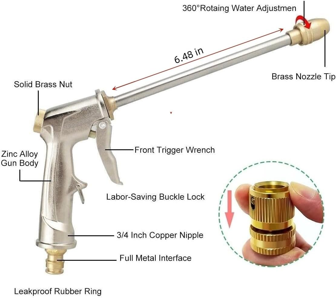 Garden Hose Nozzle,High Pressure Water Hose Nozzle Sprayer, 3/4 Extra-Strong Solid Brass Connectors for Garden Hose, for Watering Plants,Lawn& Garden,Washing Cars,Cleaning,Showering Pets & Outdoor Fun image number 5