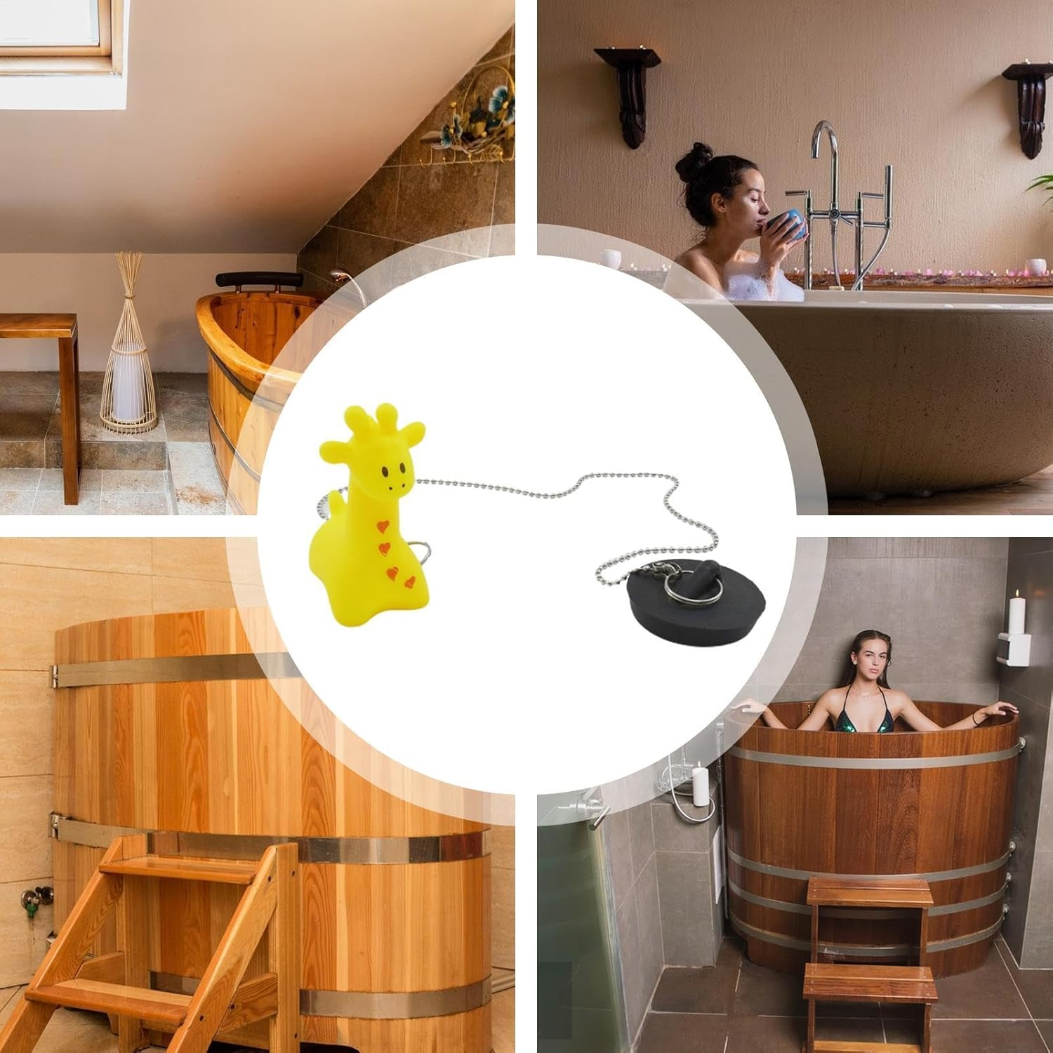 Rubber Bath Plug and Chain - Bath Plug with Chain Rubber | Floating Bath Tub Stopper and Chain | Cartoon Univeersal Drain Stopper Plug | Rubber Floating Bath Tub Stopper, Bathroom Sink Drain Stopper - B image number 4