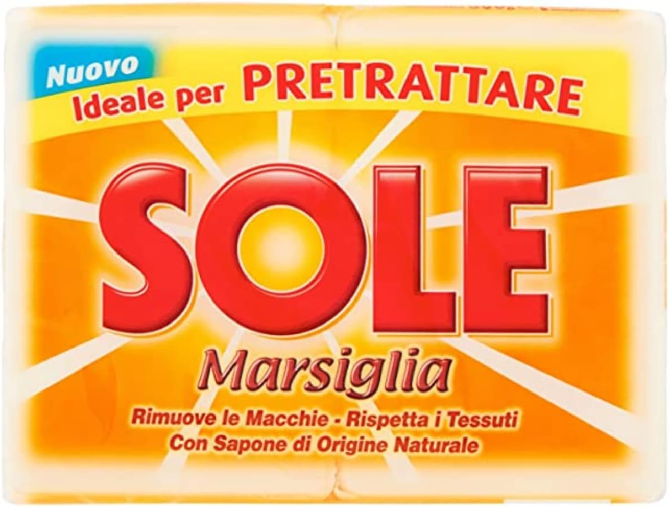 Sole:"Sole Marsiglia" Marseille Laundry Soap for Pre-Treating 8.8 Ounce (250Gr) Soaps (Pack of 4) [ Italian Import ] image number 4