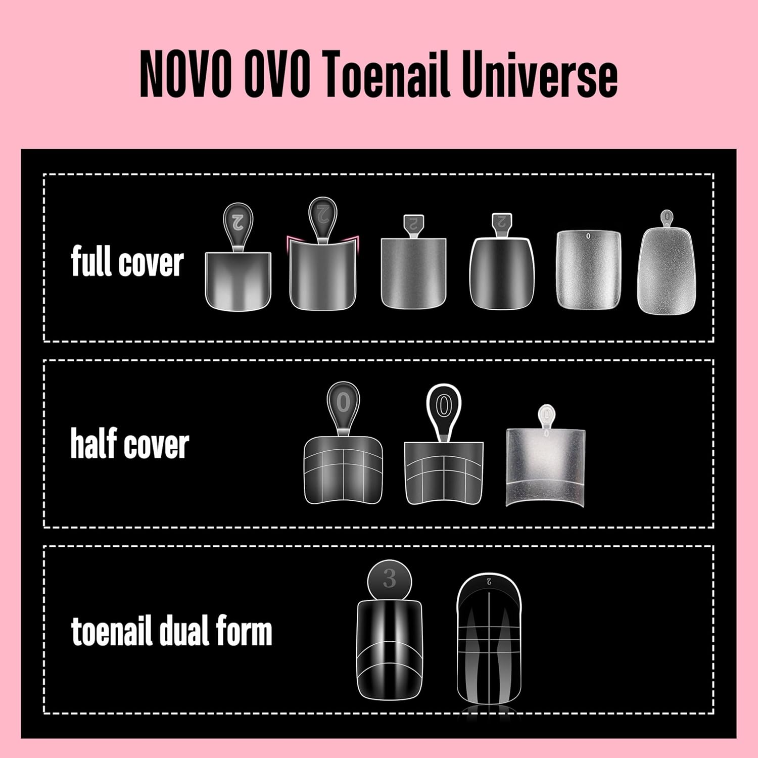 NOVO OVO Upgraded Flexible Half Cover Soft Gel Fake Toe Nail Tips with Auxiliary Line for Toenail Extension, Square round Medium Wide for Men Women Acrylic French Pedicure Salon DIY X 15 Sizes 240 Pcs image number 1