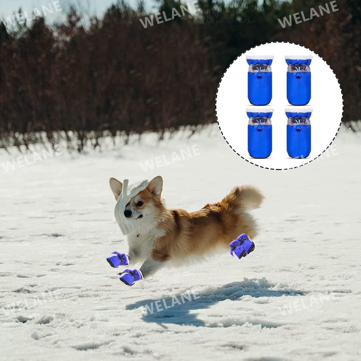WELANE Winter Dog Boots, 4 PCS Adjustable Winter Paw Protectors for Puppy -Waterproof, Non-Slip, Warm (Blue) image number 4
