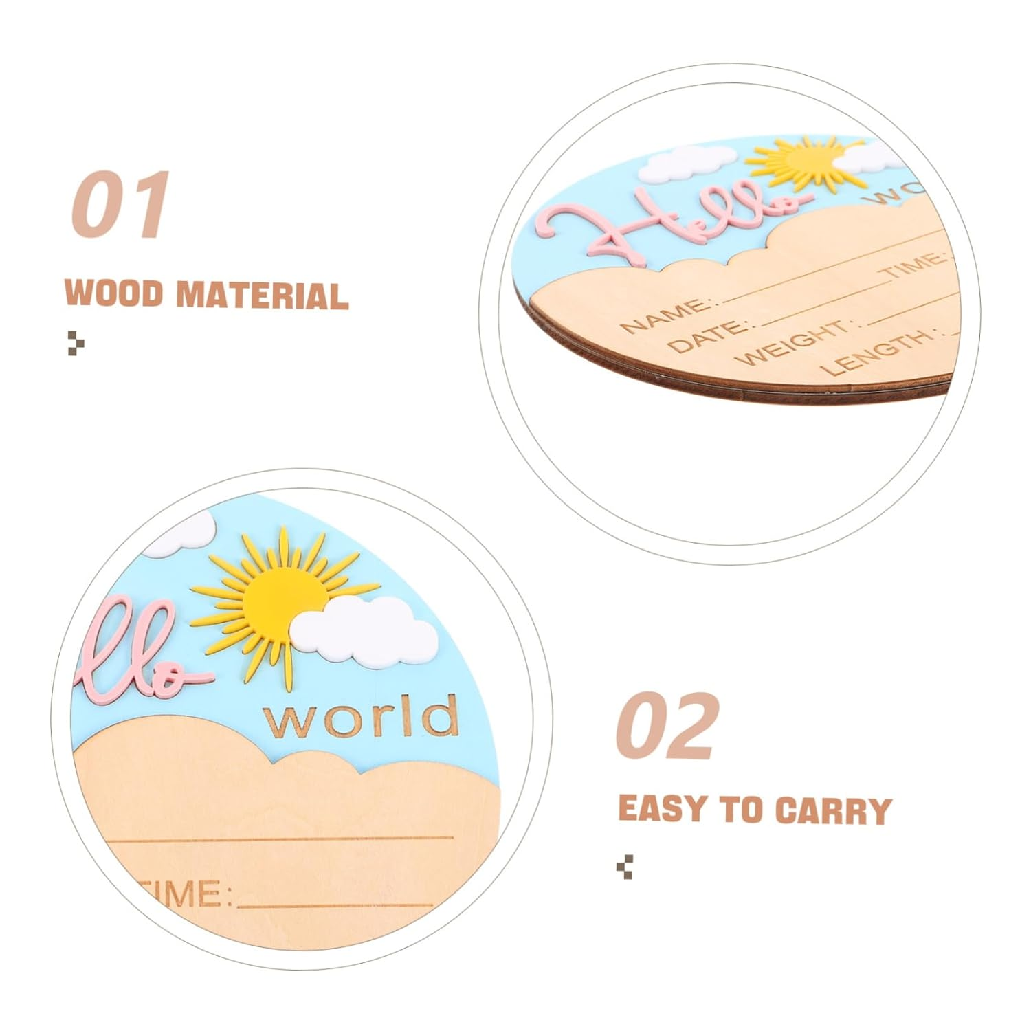 BESPORTBLE Durable Wooden Newborn Announcement Sign with Smooth Rounded Edges Compact Photo Prop Plaque for Shower and Nursery Decoration Reusable Birth Name Plaques for Newborn Welcome - Multi image number 6