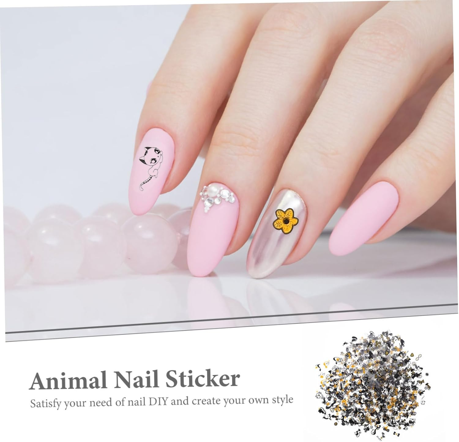 SOLUSTRE 16Pcs Simulation Nail Decals Self-Adhesive Adorable Animal Pattern Nail Art Stickers for DIY Home Party Use image number 6
