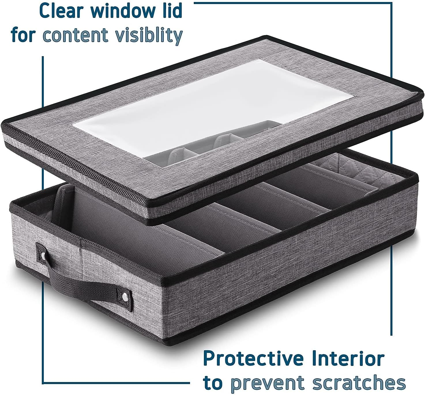 Flatware & Utensil Storage - Durable Silverware Storage Box with Padded Dividers, 5 Compartment Flatware Storage Case, Silverware Case with Handles and Removable Lid - Protects and Organizes Cutlery image number 6