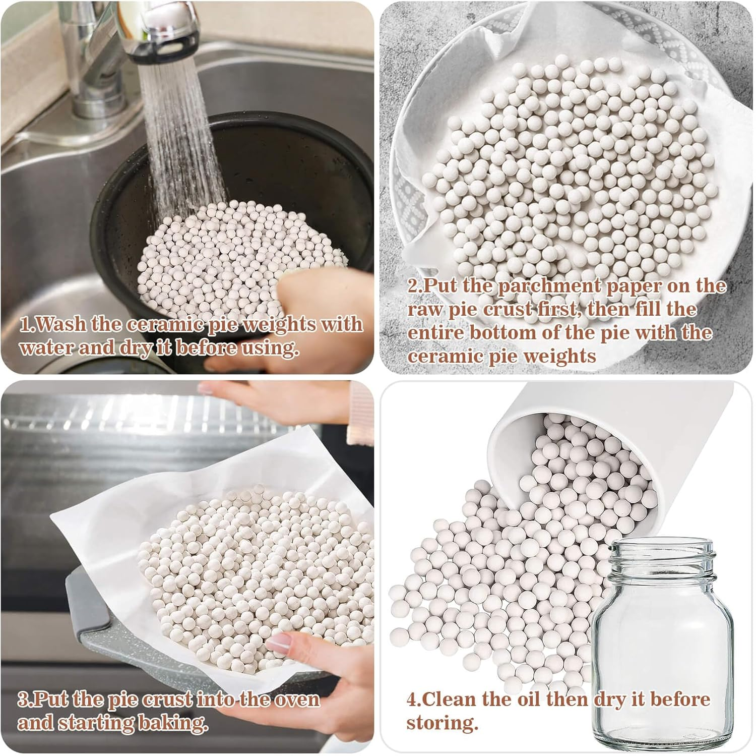 Sukh 1LB Pie Weights for Baking - Pie Crust Weights Ceramic Baking Beans for Reusable Natural Ceramic Stoneware Homemade Kitchen Must Have round Household Steam Oven Stone image number 3