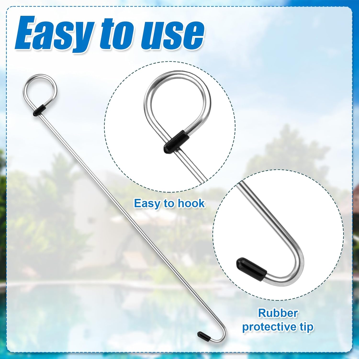 2Pcs Swimming Pool Skimmer Basket Hook, 14.57In Long Stainless Steel Skimmer Basket Handle Skimmer Lid Lifting Extension Hook Debris Remover Tool Knee & Back Saver image number 3