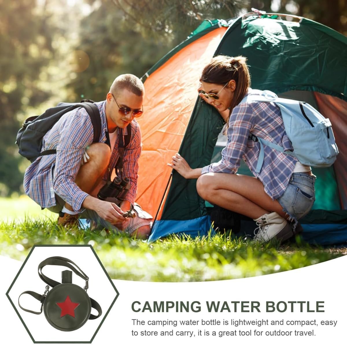 AIMALL 800Ml Stainless Steel Camping Canteen with Strap &ndash; Red Star Design Portable Water Bottle for Outdoor Hiking, Summer Camp, and Student Travel Use image number 1