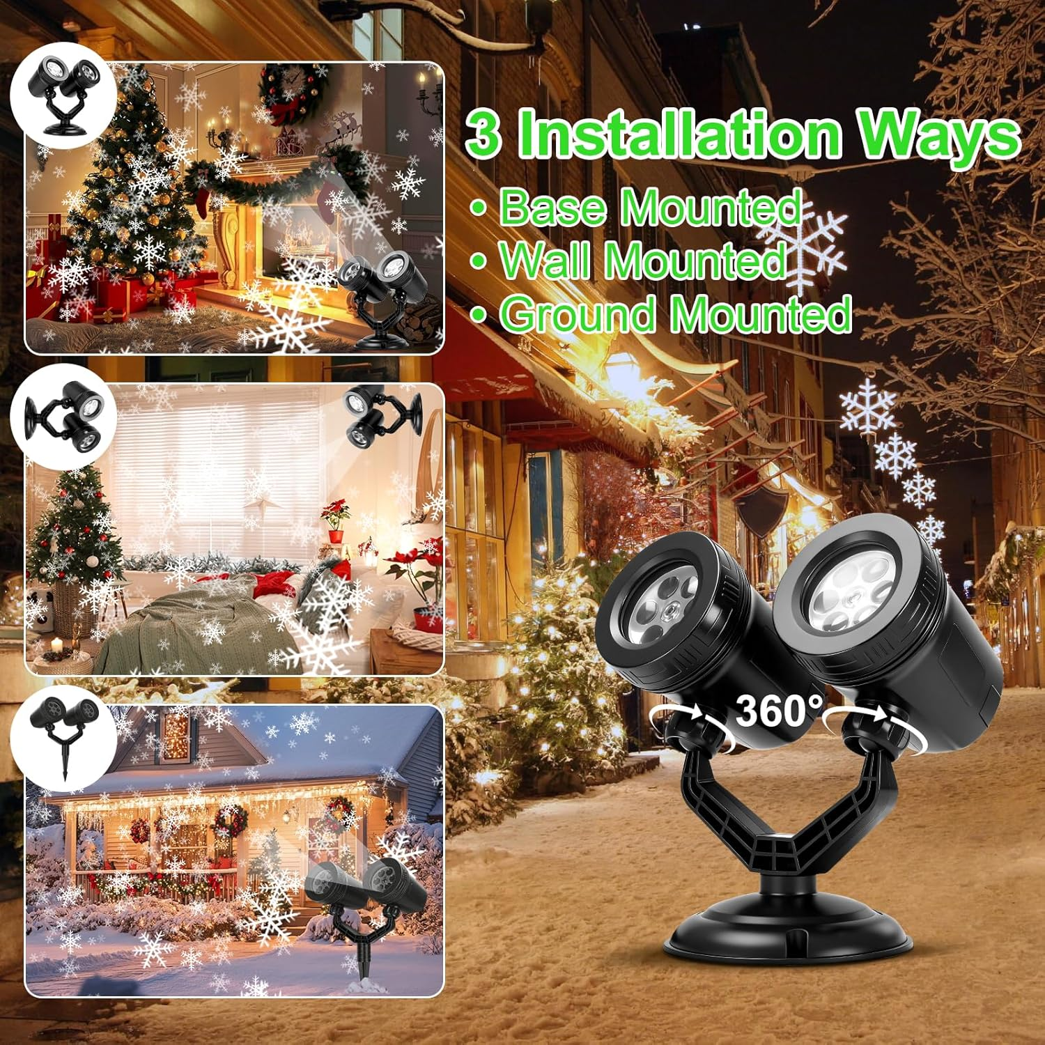 Christmas Projector Light, Double Head IP44 Waterproof & Adjustable Outdoor Snowflake Projector, Led Christmas Light, Xmas Holiday & Party Decorations image number 6