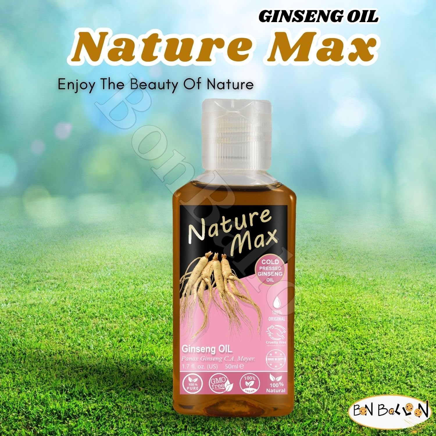 Nature Max Ginseng Oil Natural Undiluted Pure for Hair Skin Care & Food Cold Pressed (1Pack = 1.70 Oz / 50 Ml) زيت جنسنج