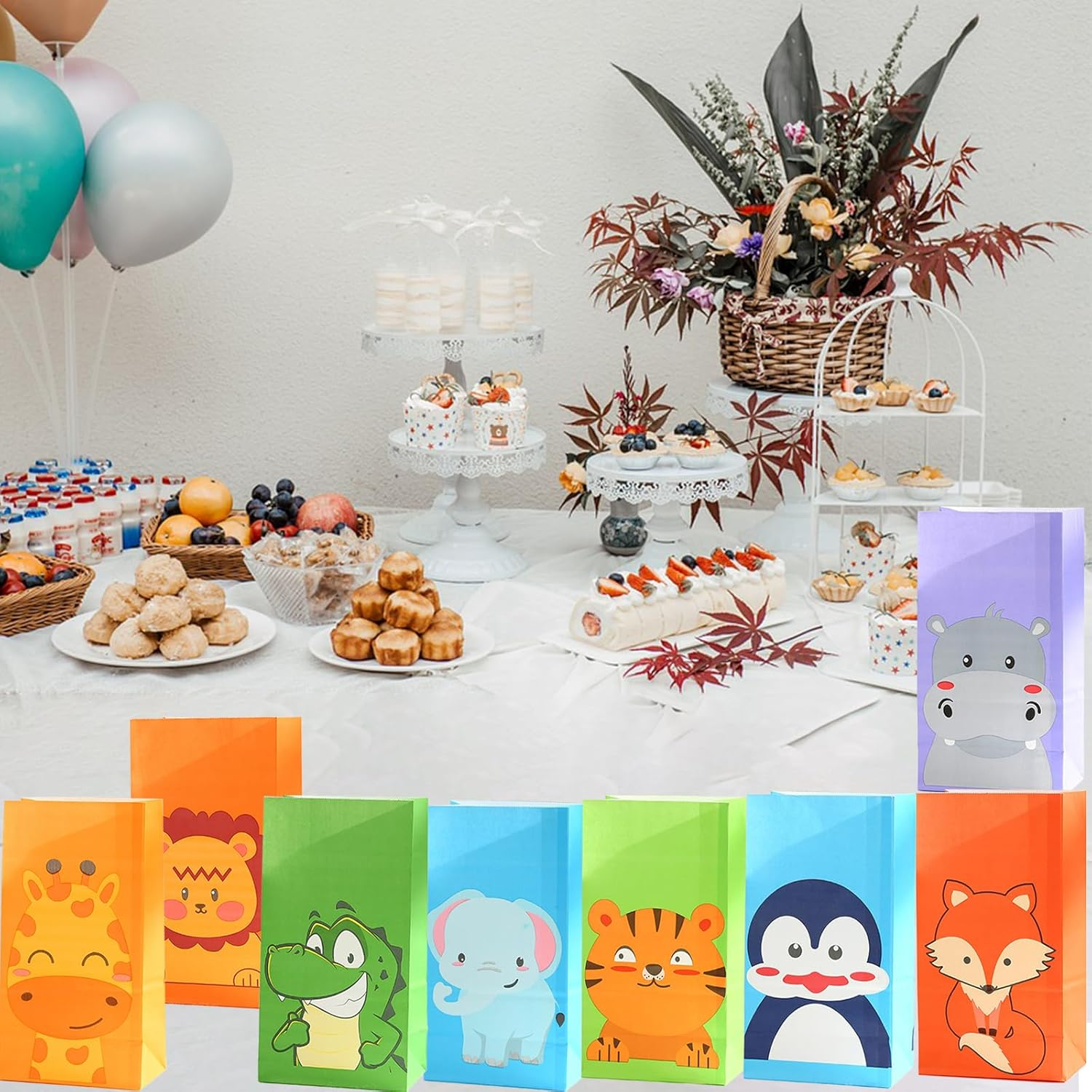 24 PCS Cute Animals Party Favor Bags with Stickers, Candy Bags Gift Bags Birthday Supplies Paper Bags for Kids Girls Boys(B) - A image number 7