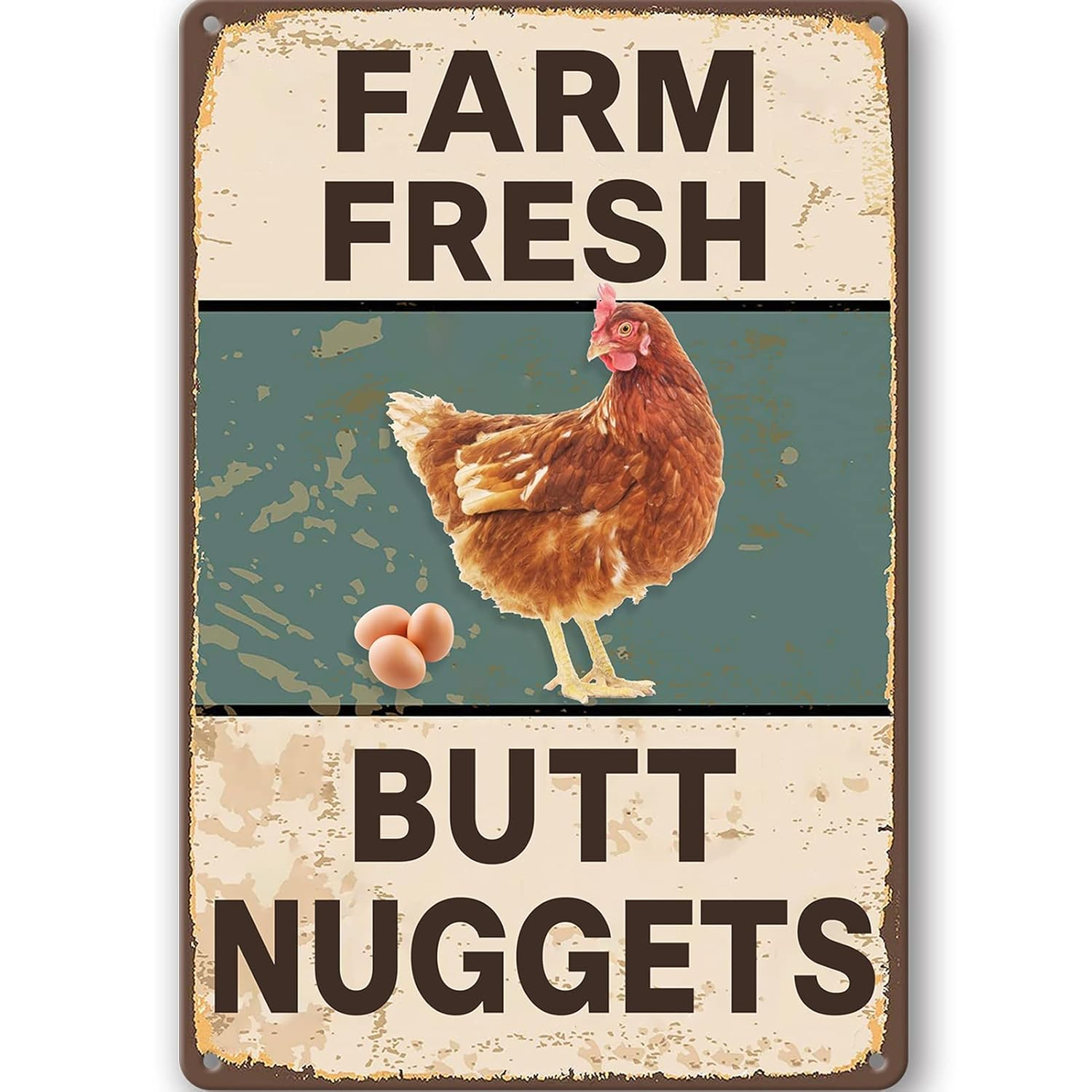 Vintage Metal Signs Chicken Coop Signs for Farm Yard Decor, Farm Tin Signs for Home Kitchen Outdoor Decor, Fresh Butt Nuggets - 8&times;12 Inches