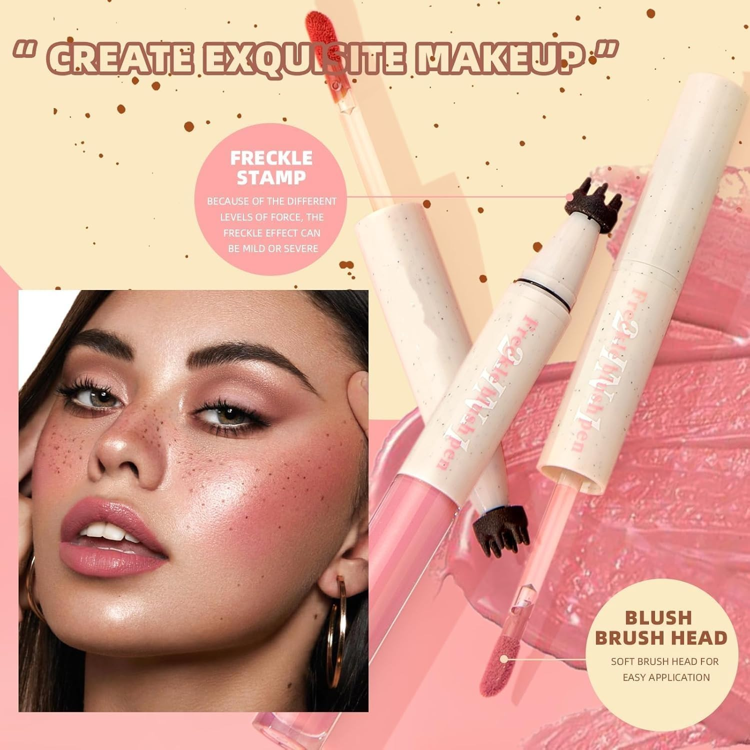 Liquid Face Blush Freckle Pen, Natural Dewy Cream Blush with Light Brown Faux Freckle Stamp Pen 2 in 1 Makeup Natural Sunkissed Dewy Cheeks, Waterproof Fake Freck Tint Marker (1#) - 2 image number 6