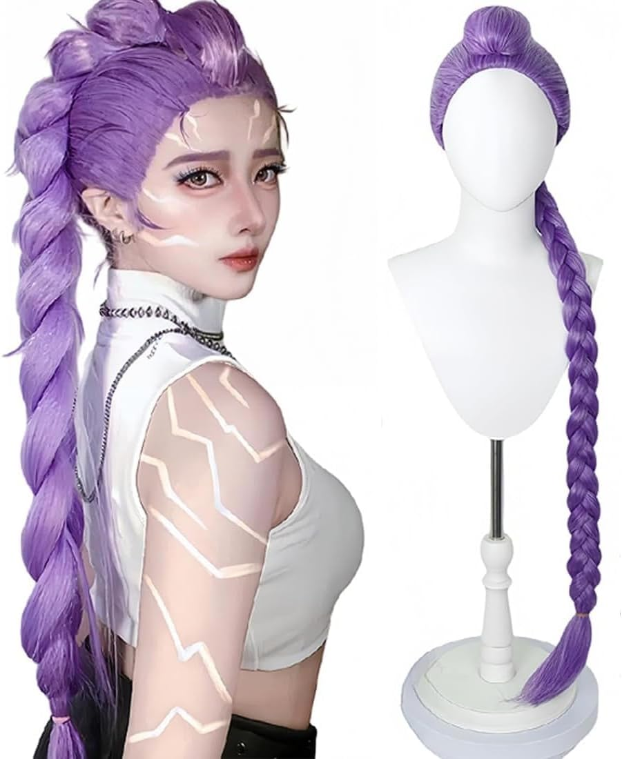 Demon Costume Halloween Cosplay Costume Long Straight Hair Accessory for Girl Women (Purple - Rumi) image number 1