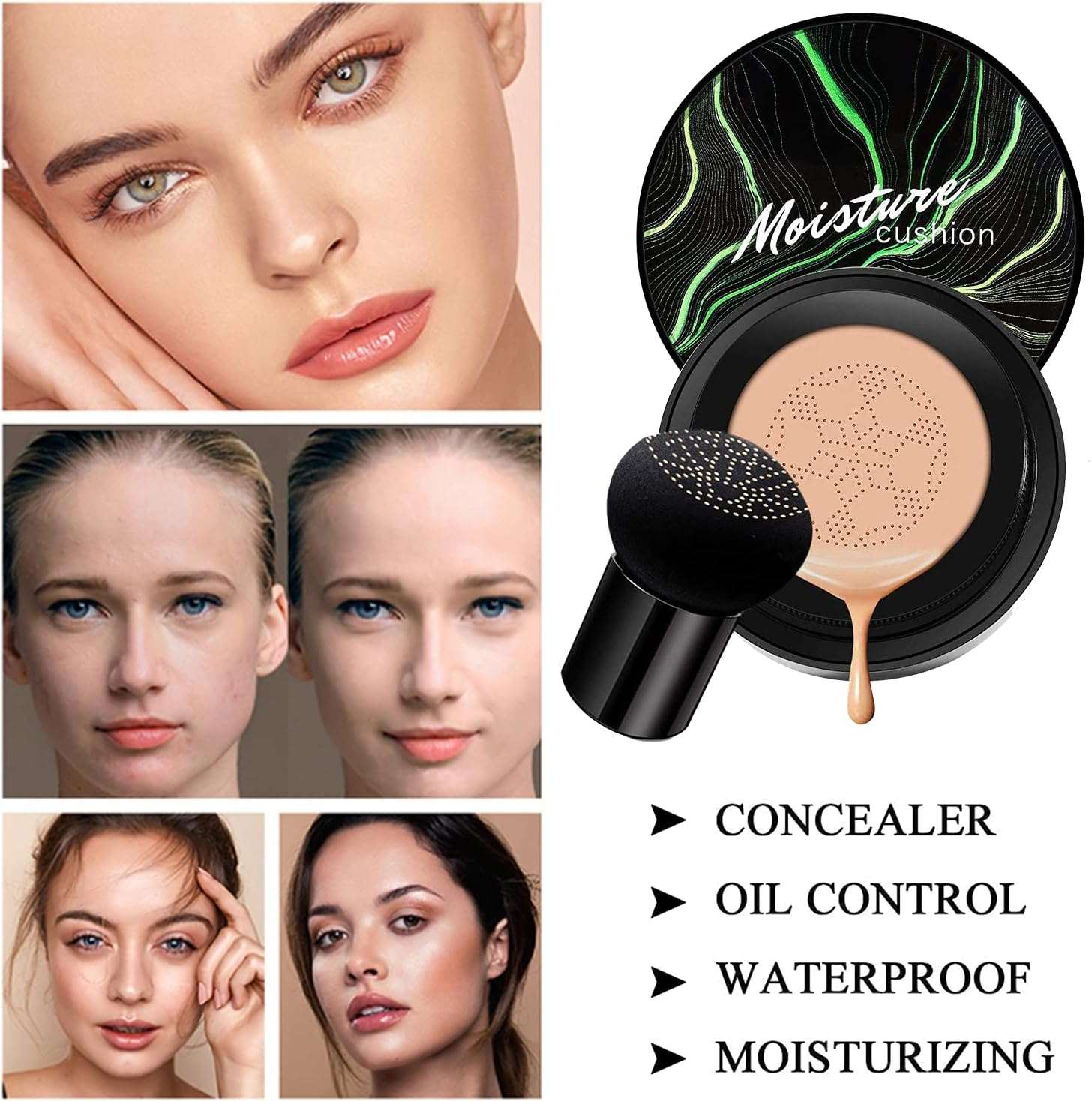 2 PCS Mushroom Head Air Cushion CC Cream Nature Foundation,Foundation Brush Powder Brush,Moisturizing Concealer, Bright Makeup Base Long Lasting with Mushroom Makeup Sponge (2PCS #01 Ivory) image number 4