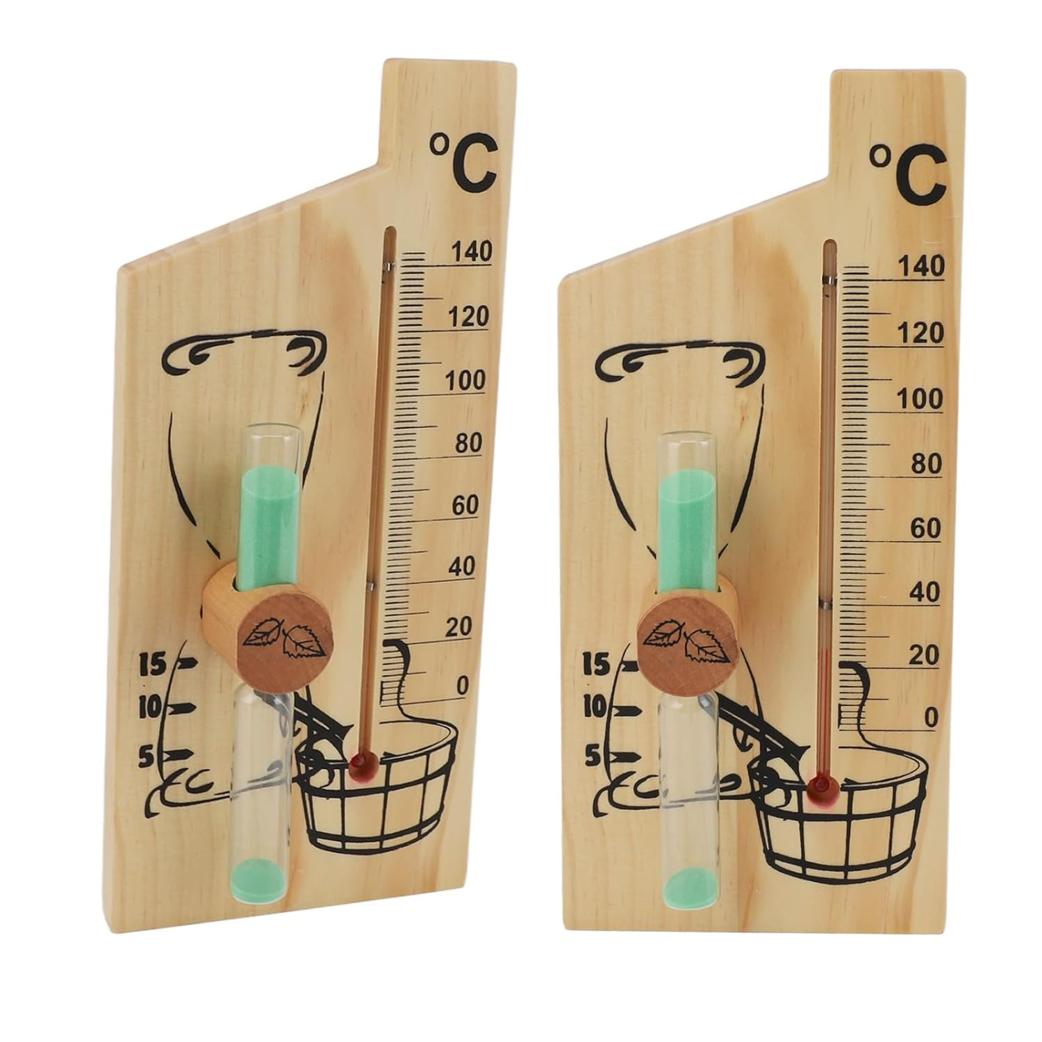 Sauna Thermometer Sand Timer, 2 in 1 15 Minute Hourglass Sand Timer 0 to 140℃ Sauna Thermometer Wall Mount Wooden Sauna Temperature Gauge Sauna Sand Timer for SPA Room