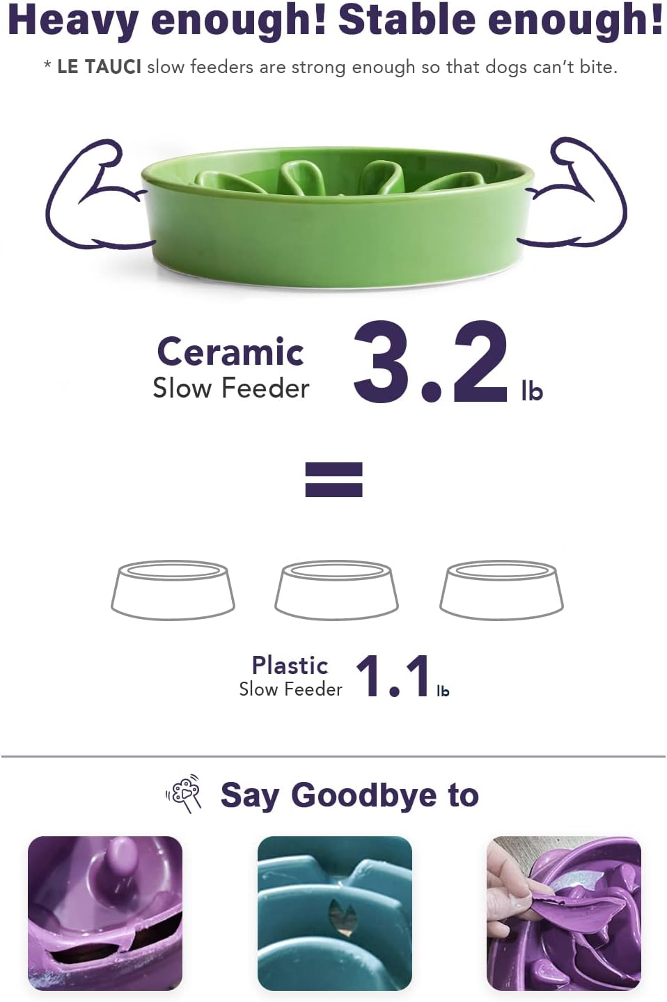 LE TAUCI Slow Feeder Dog Bowls Ceramic, 1.5 Cups Dog Food Bowl, Puppy Slow Feeder Dish for Fast Eaters, Clover Green image number 6