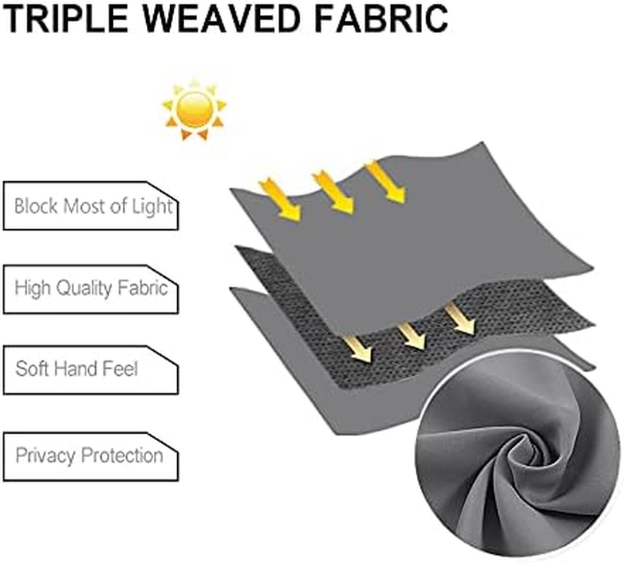 DWCN Grey Blackout Curtains for Bedroom Sewn with Tiebacks - Thermal Insulated Light Blocking Grommet Window Curtains for Living Room, Set of 2 Drape Panels, Each W132 Cm X D214Cm, image number 7