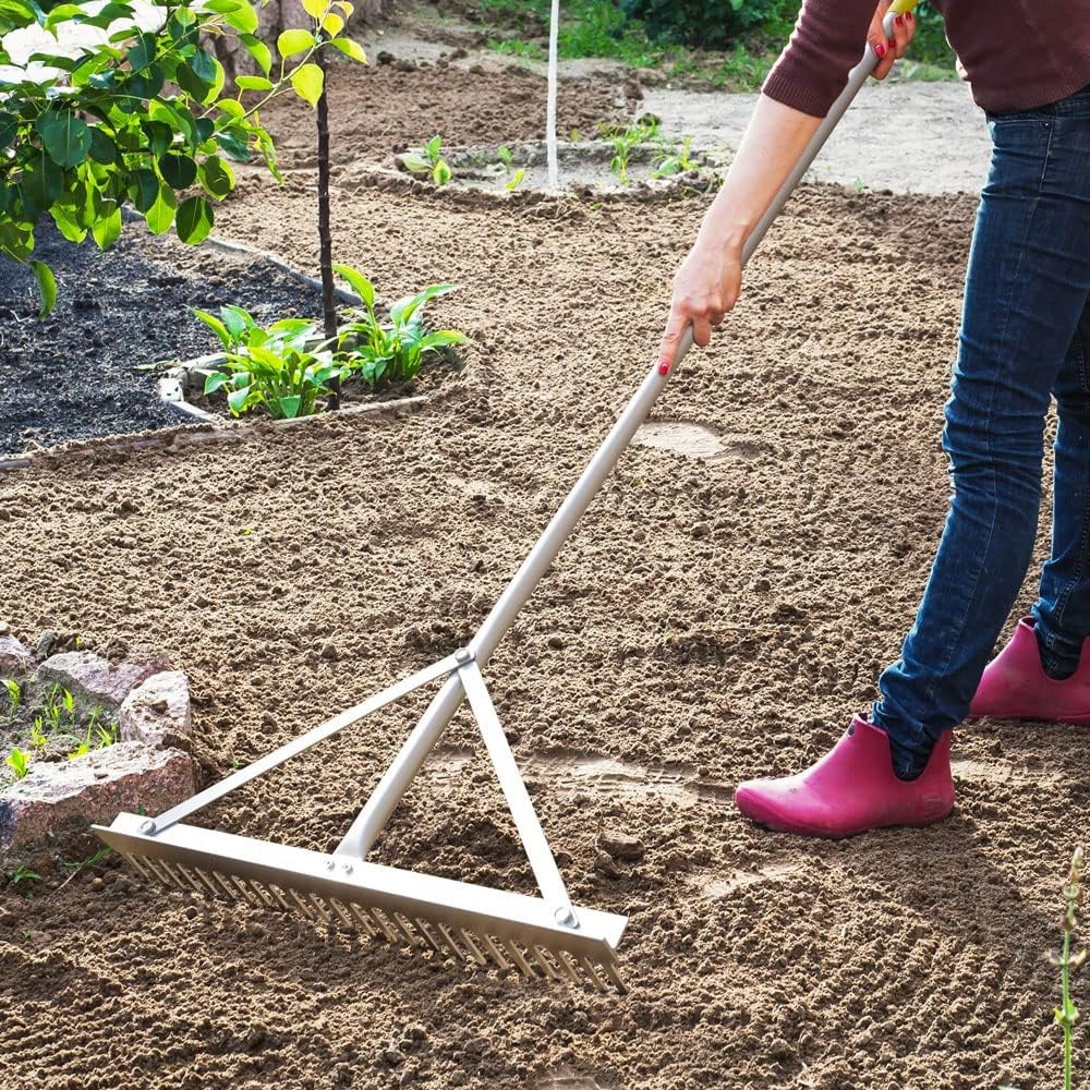 Colwelt Landscape Rake 24Tines, Aluminum Rakes with 68" Handle, 24" Landscape Rake Landscaping Tool for Beach and Lawn Care image number 3