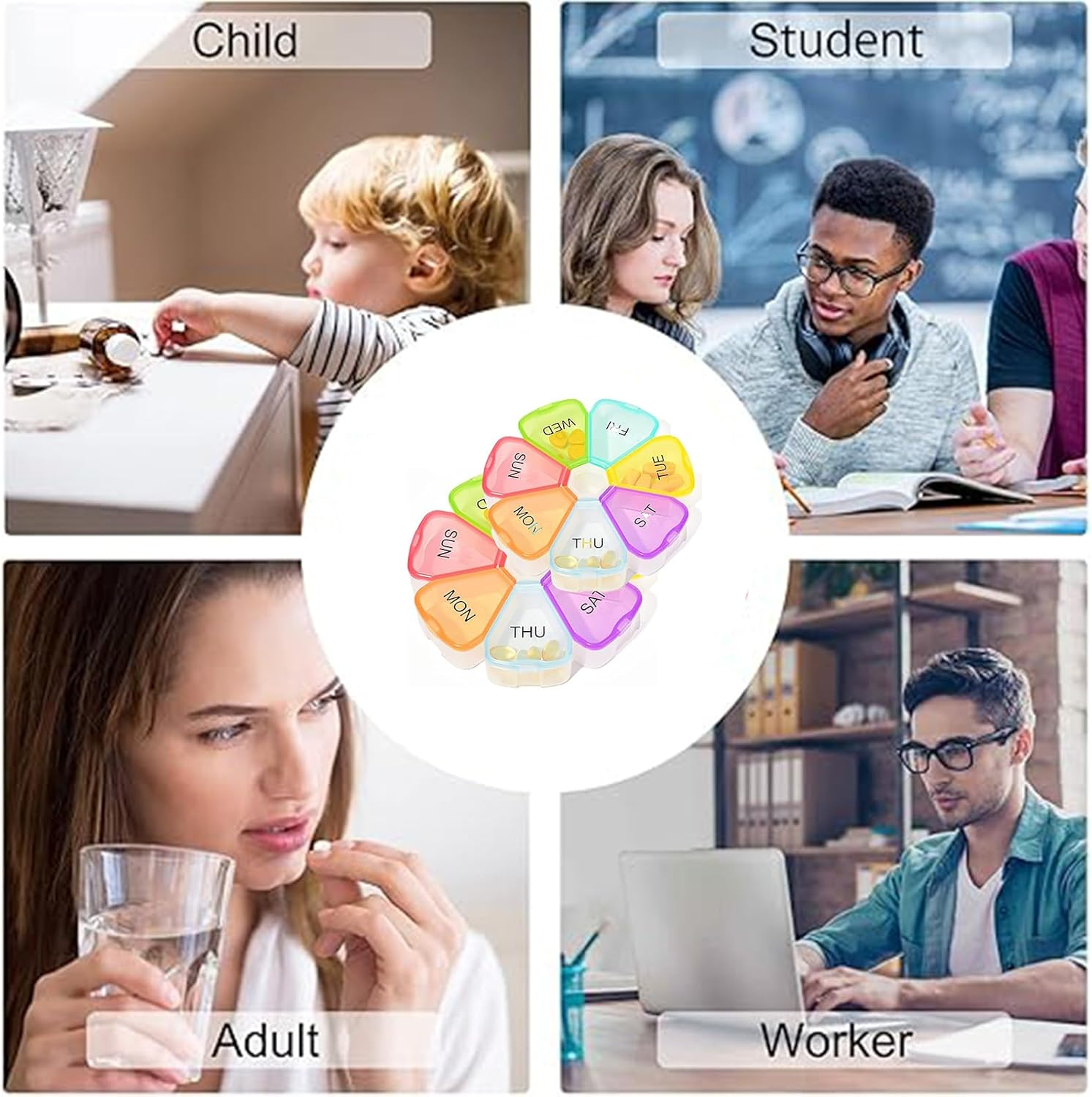 2 Pack 7 Day Portable Pill Box with Large Compartment, Weekly Pill Box Organizer Easy to Open, Travel 7 Day Pill Box Case, Pillbox Dispenser Reminder Containers for Vitamins Fish Oil Medication (White) image number 6