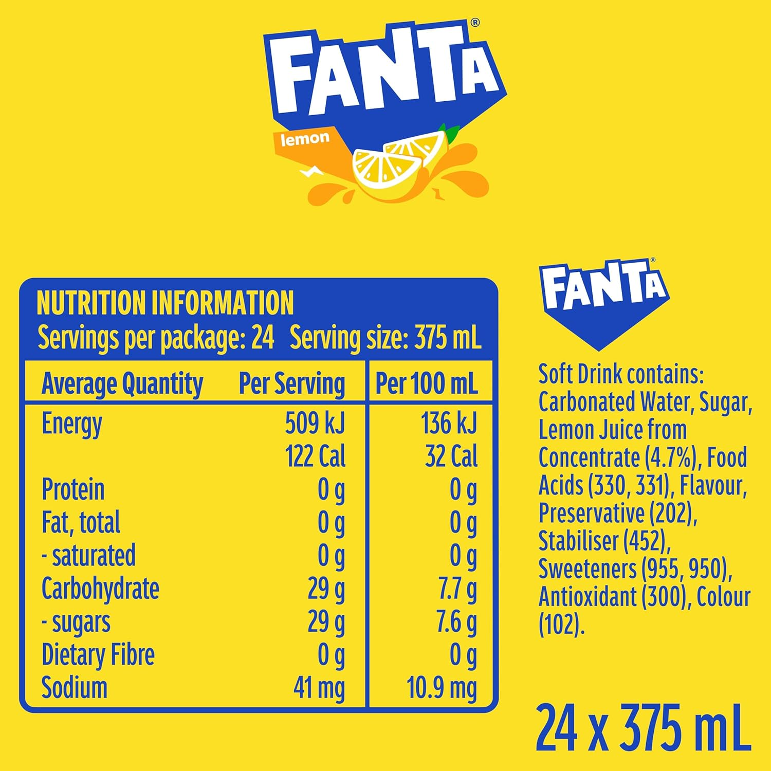 Fanta Lemon Soft Drink 24 X 375Ml Can image number 5