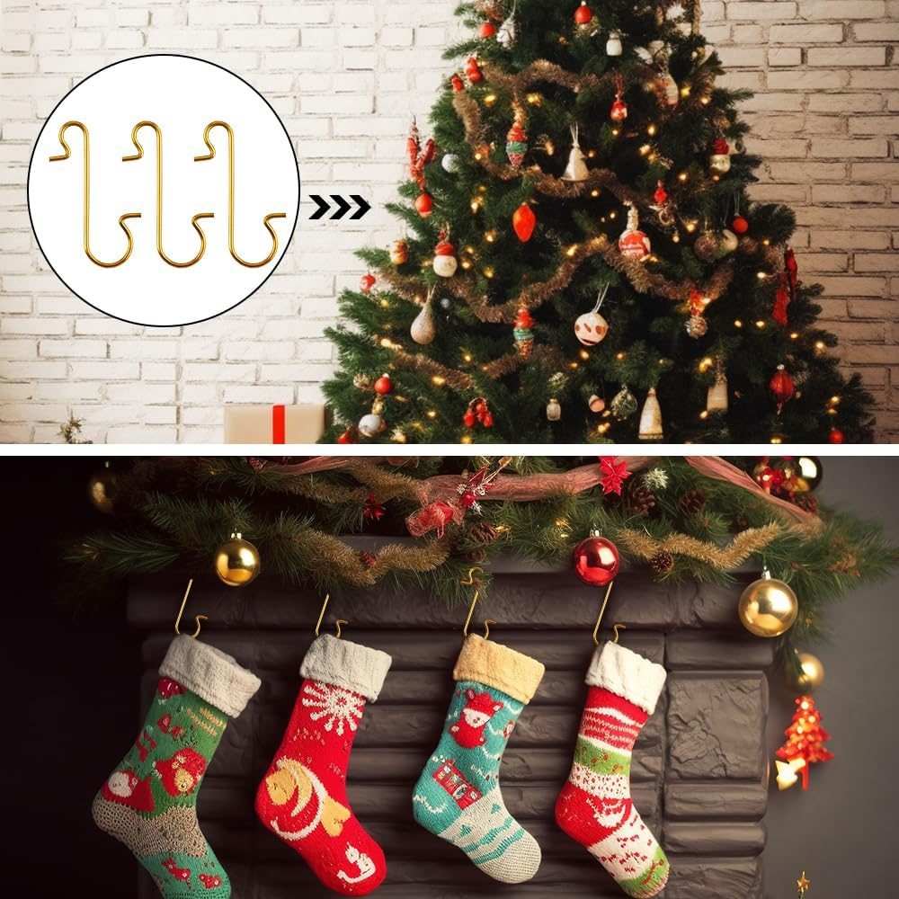 100 Pack Ornament Hooks, Christmas Ornament Hooks Ornaments Hangers Hooks for Christmas Ornaments Metal Wire Ornaments Hooks Anchors for Xmas Tree Decorations Hanging, Gold