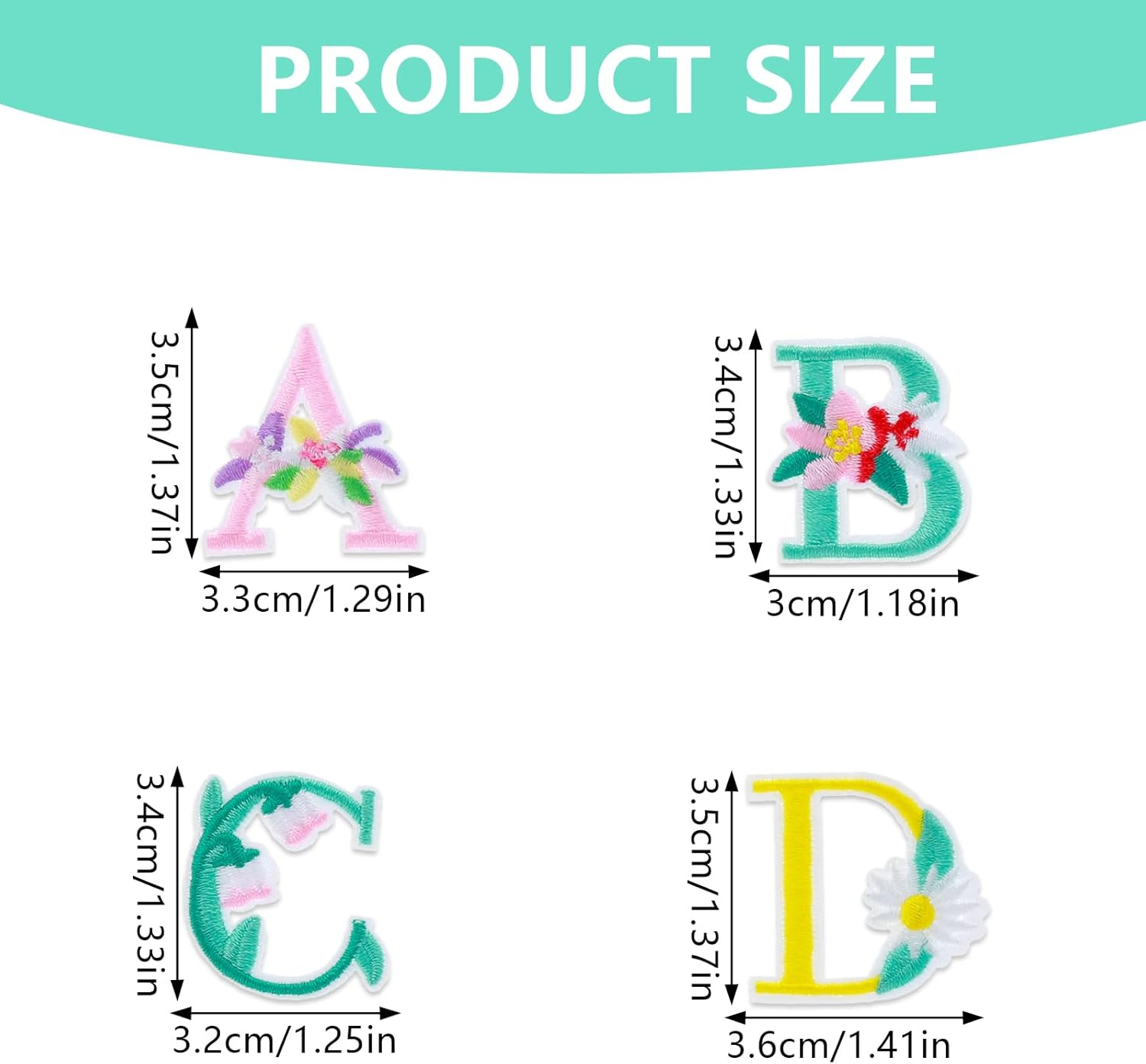 Yolev Iron on Letter Patches, 2 Sets (52 Pieces) A-Z Flower Embroidery Alphabet Patches Glitter Alphabet Patches Sew Embroidered Patches, Alphabet Patches for Clothing