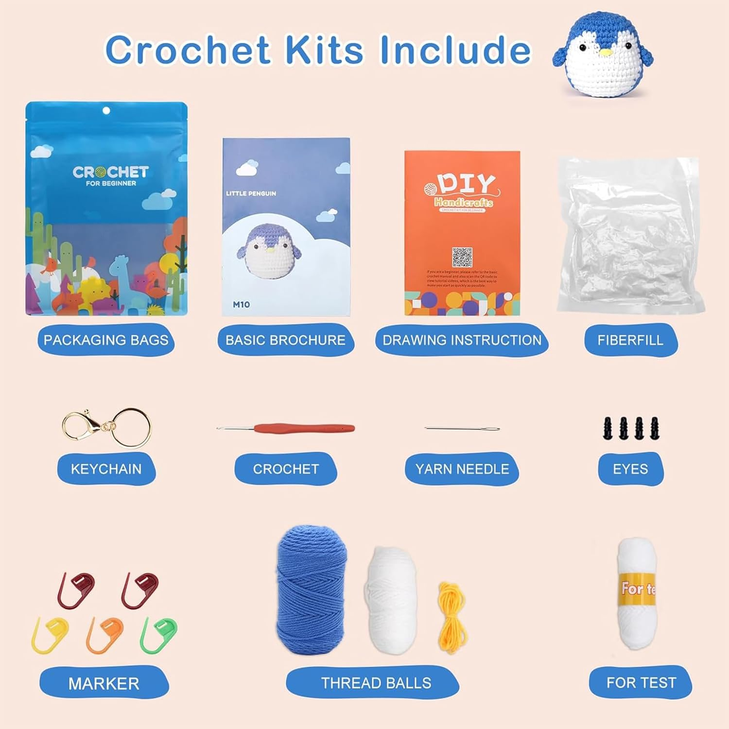 PACIOCEAN Beginner Crochet Kit,All-In-One Stuffed Animal Knitting Sets,Diy Penguin Crochet Kits with Step-By-Step Instruction and Video Tutorials（Penguin） image number 2