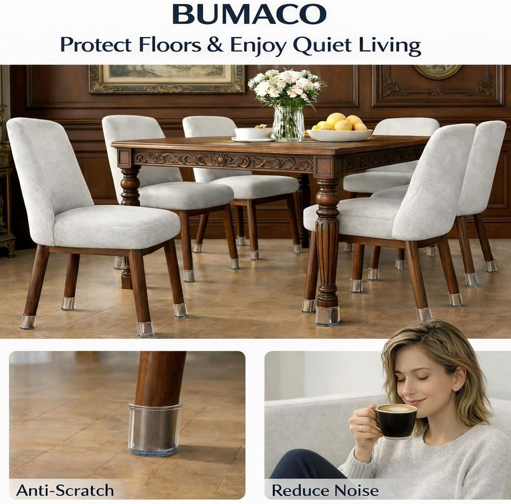 BUMACO 40Pcs Chair Leg Floor Protectors Chair Leg Protectors for Hardwood Floors Silicone Pads Covers to Protect Floors (Clear, Universal S (0.9"-1.29") image number 5
