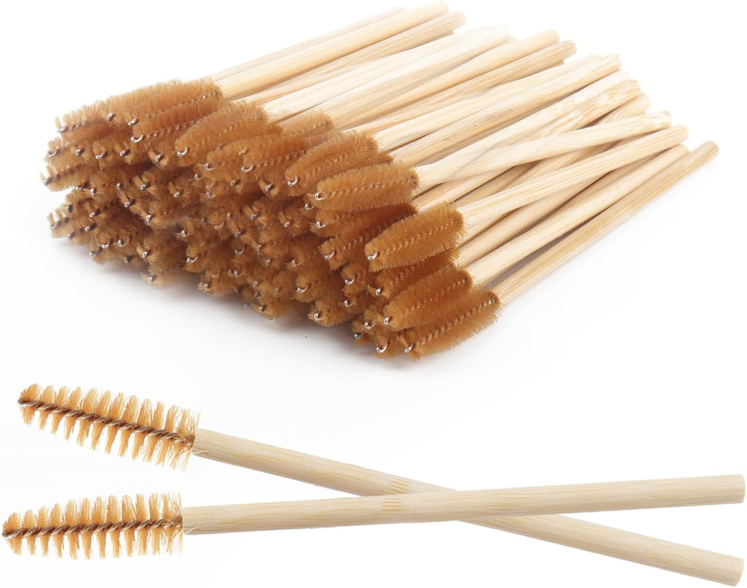 Myaokue-Up 100 Pack Bamboo Handle Mascara Wands Disposable Eyelash Brushes Lash Extension Tool, Pink