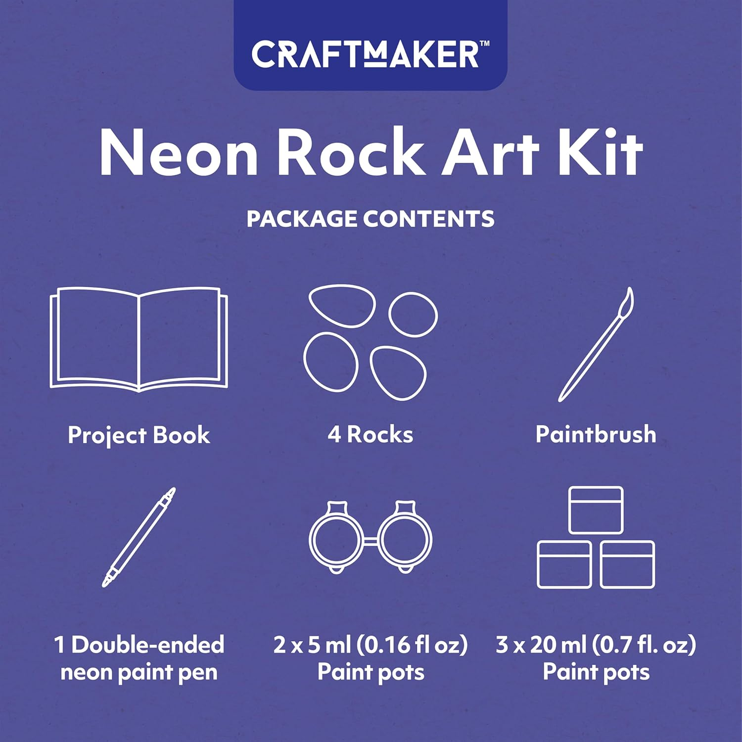 Craft Maker Neon Rock Art Kit - DIY Rock Painting for Kids - Neon Paints and Brushes Included - Easy-To-Follow Projects - Creative Arts and Crafts image number 1
