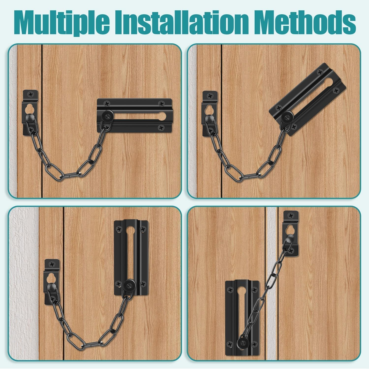 4 Pack Door Chain Lock, Security Safety Door Latch Locks with 24 Screws, Sturdy Stainless Steel Chain Lock Door Guard for inside Door Front Door Hotel Apartment Home image number 5